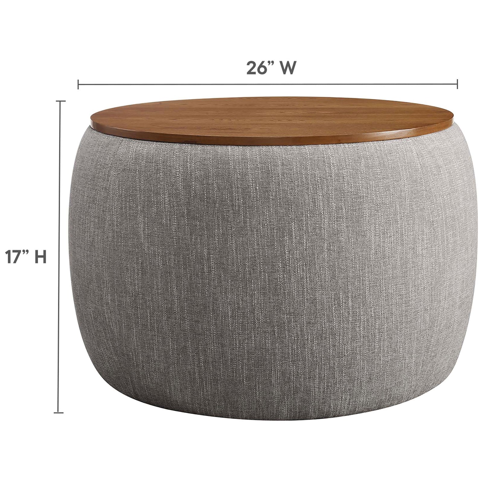 Dimension graphic showing ottoman measuring 26 inches wide and 17 inches high for compact versatility || EEI-6688-HEW || dimension_studio