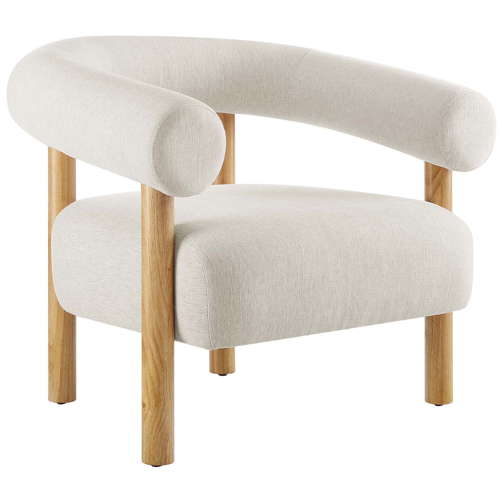 Curved wrap-around back meets a plush oversized seat in soft heathered ivory with natural wood legs || EEI-6689-IVO-NAT || front_angle_studio