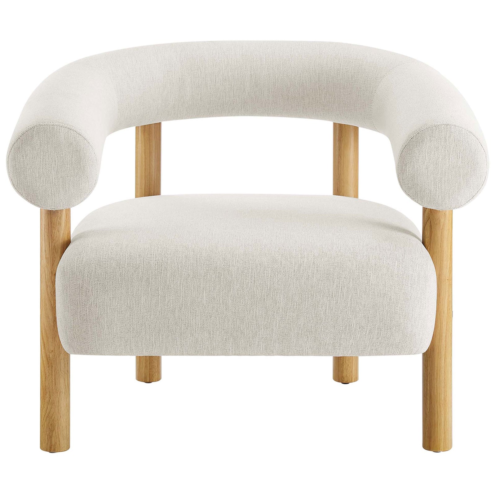 Ivory fabric armchair with a rounded open back and natural wood legs for a warm, modern lounge feel || EEI-6689-IVO-NAT || front_studio