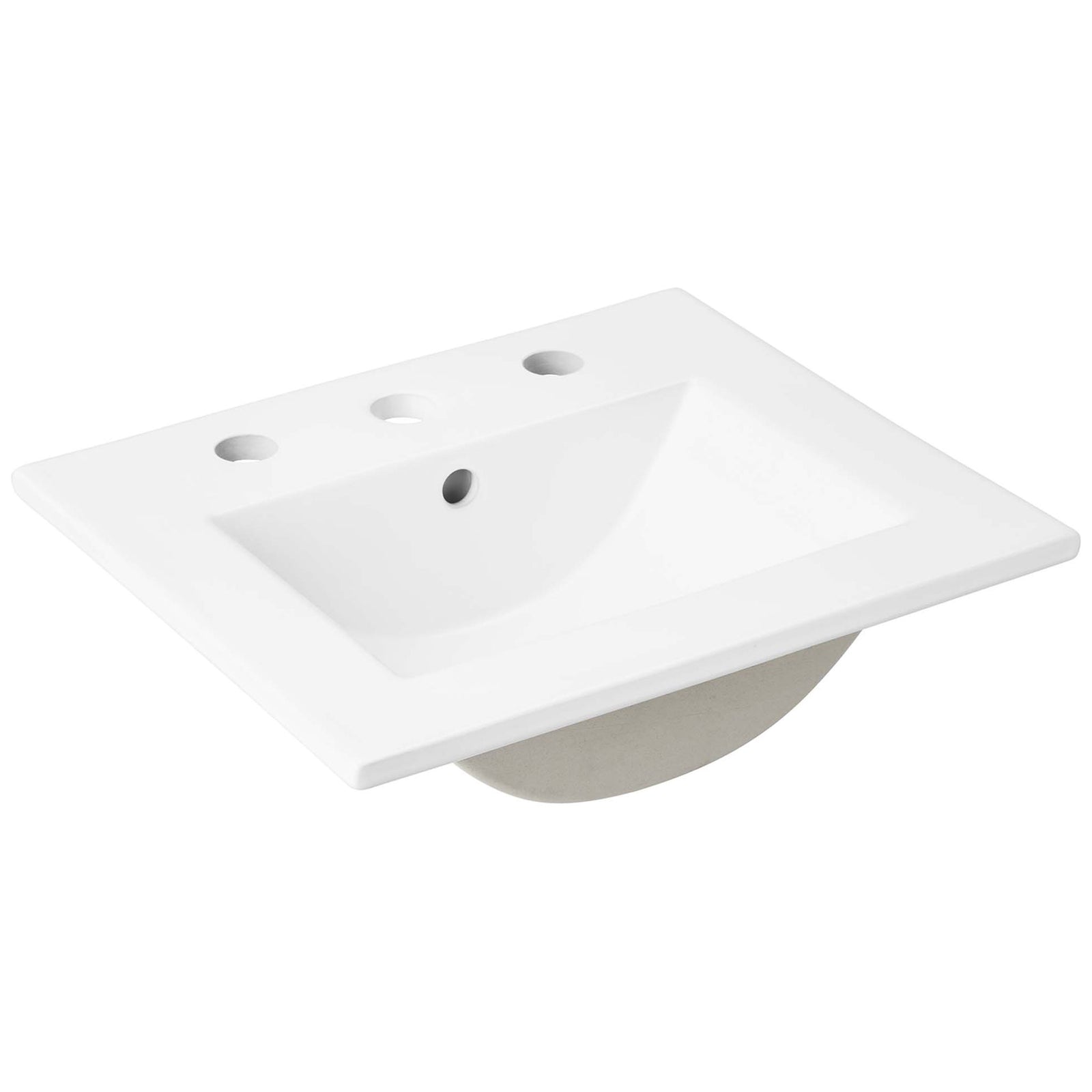 18-inch ceramic sink with integrated countertop and 8-inch widespread faucet holes || EEI-6691-WHI-WHI || front_angle_partial_studio