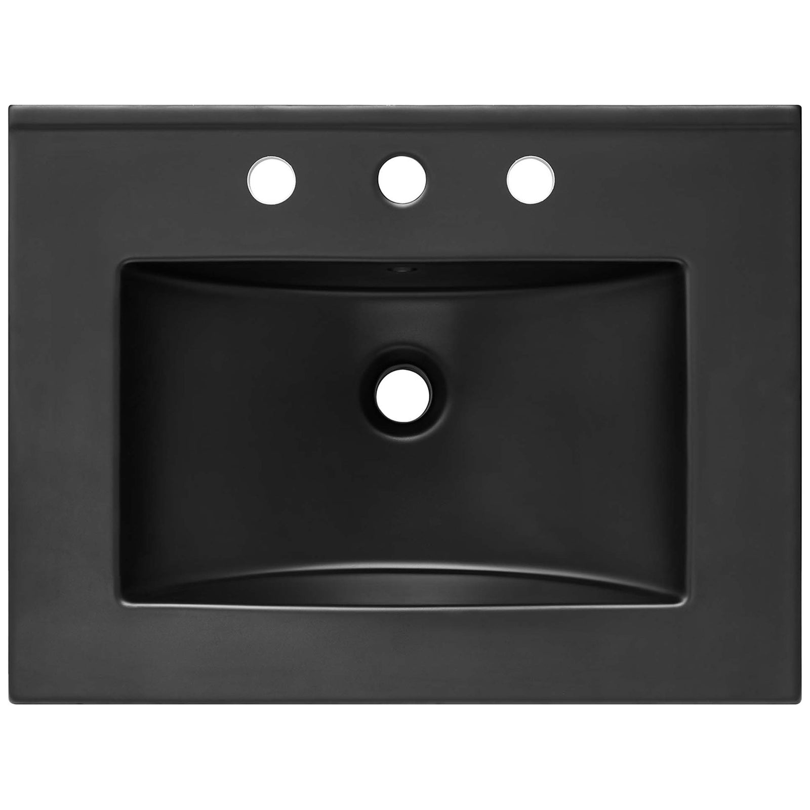 Rectangular black ceramic basin with three-hole faucet drilling || EEI-6694-BLK-BLK || top_partial_studio