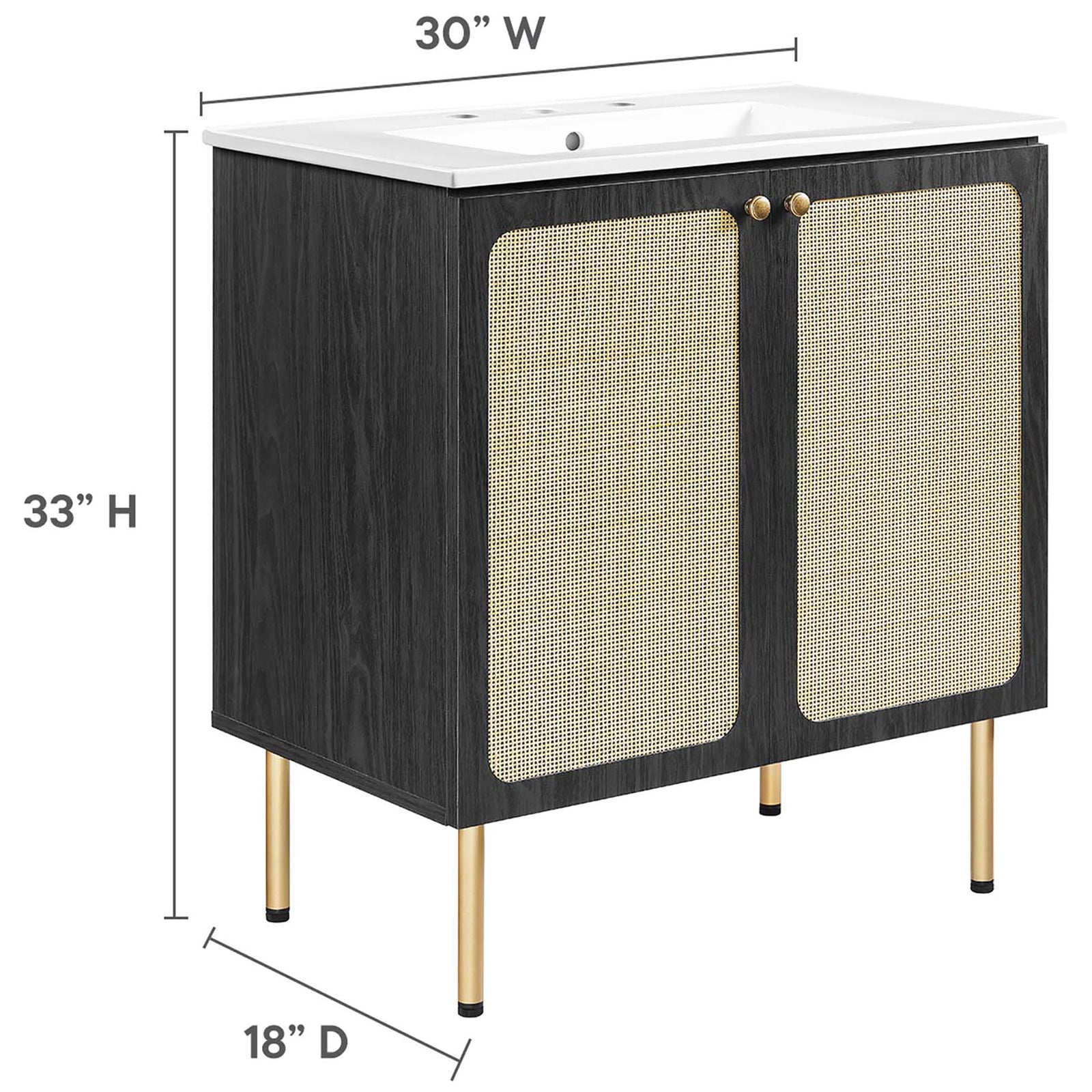 Dimensions chart outlines width, depth, and height || EEI-6695-BLK-WHI || dimension_studio