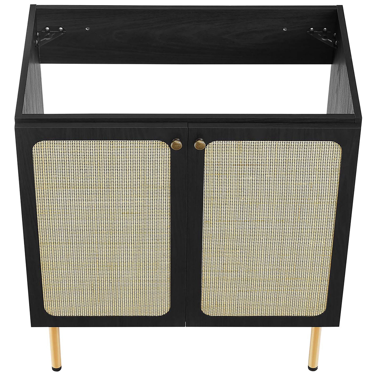 Sturdy cabinet body prepared for countertop installation || EEI-6695-BLK-WHI || top_angle_partial_studio