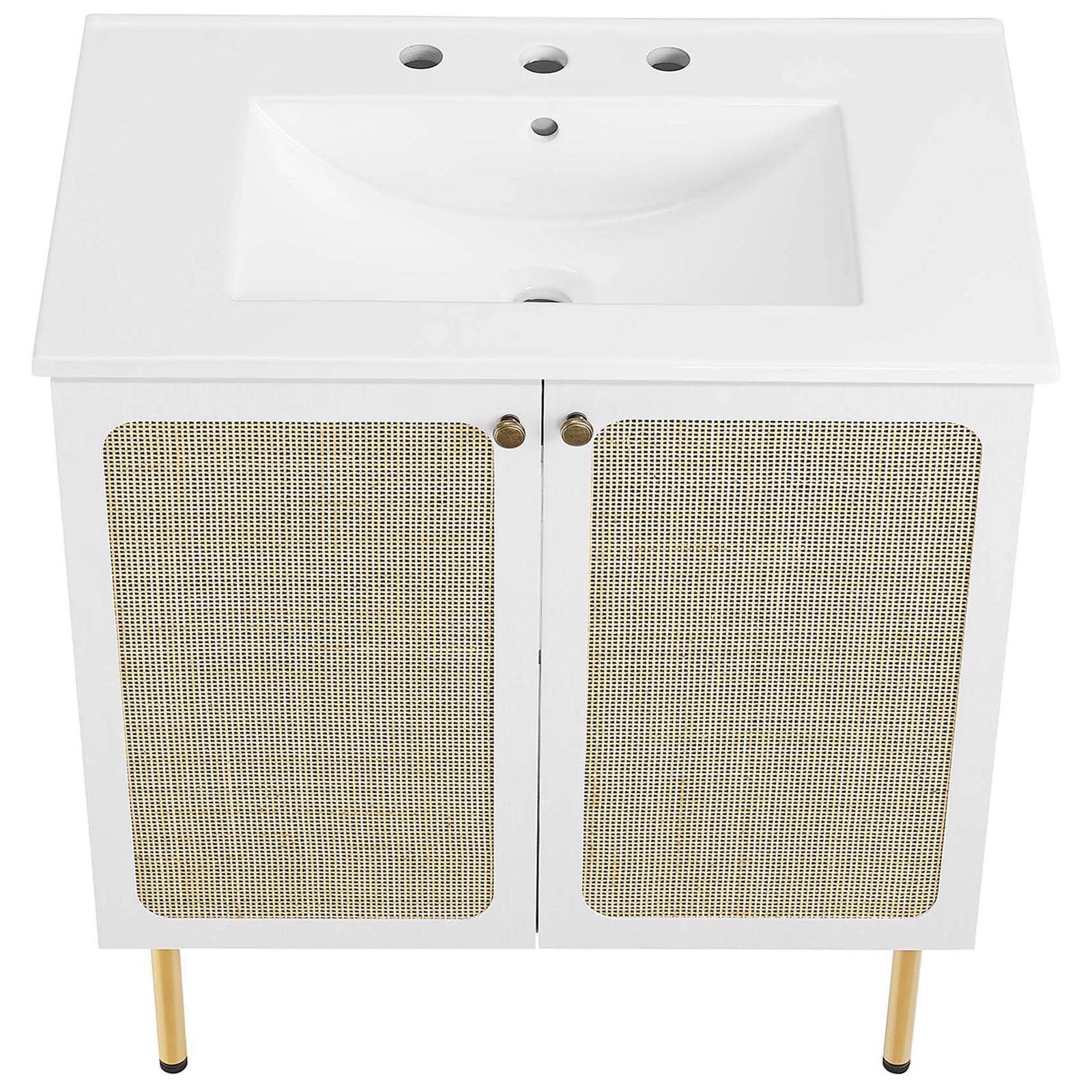 Rectangular ceramic basin with three-hole widespread deck and ample counter area || EEI-6695-WHI-WHI || top_angle_studio