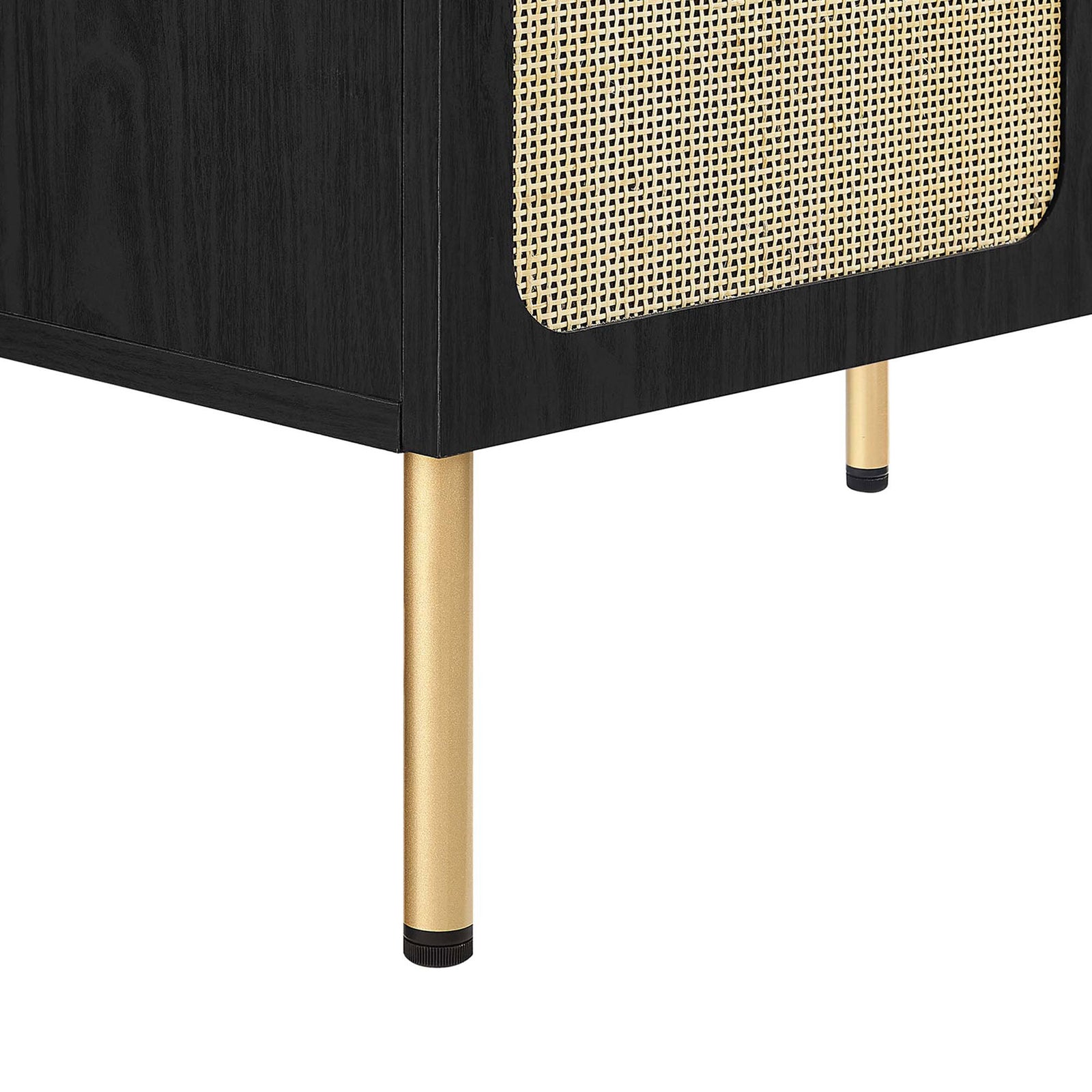 Slim, gold-finish legs with adjustable leveling feet || EEI-6696-BLK-BLK || leg_studio