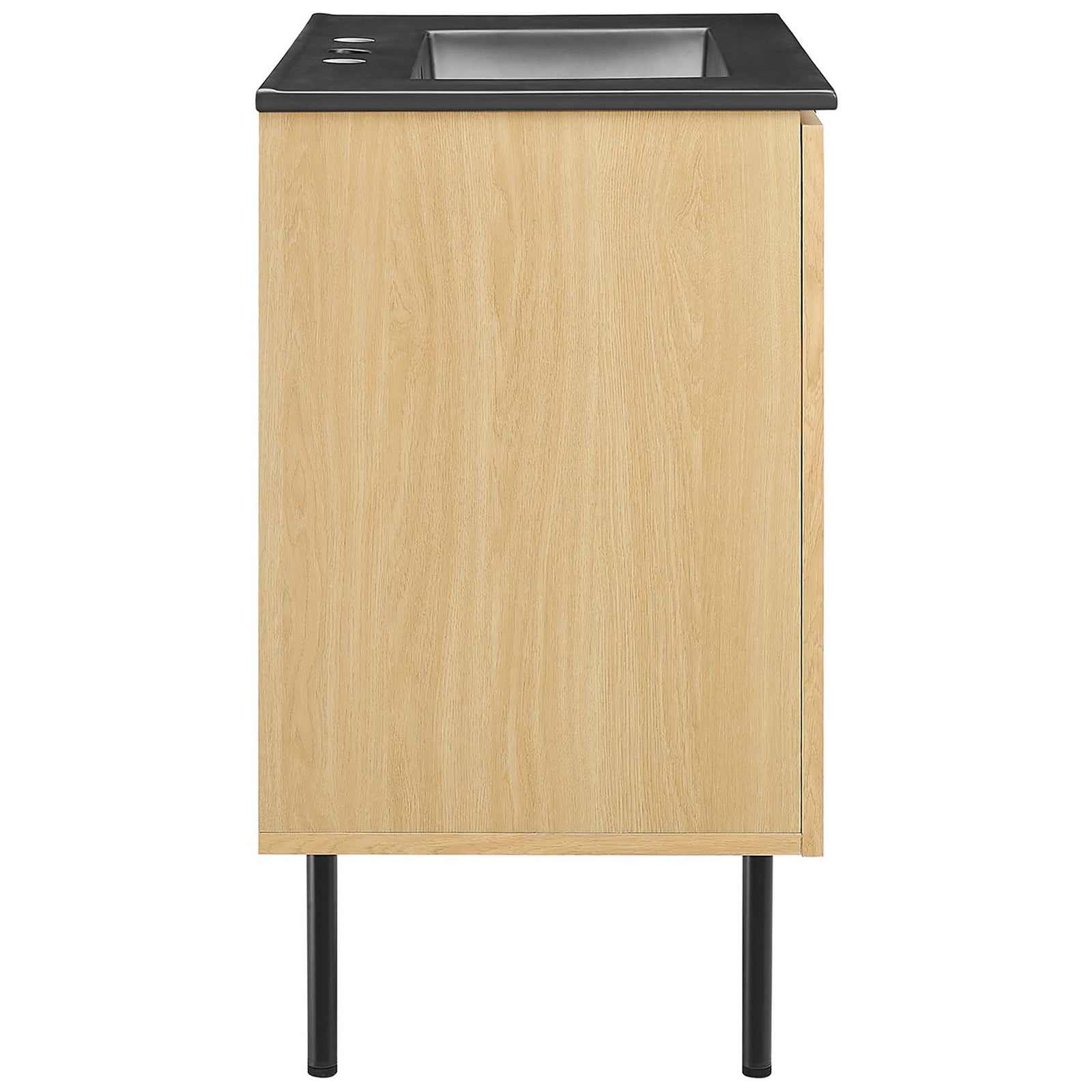 Sleek profile and slim legs maximize floor space while adding airy style. || EEI-6696-OAK-BLK || side_studio