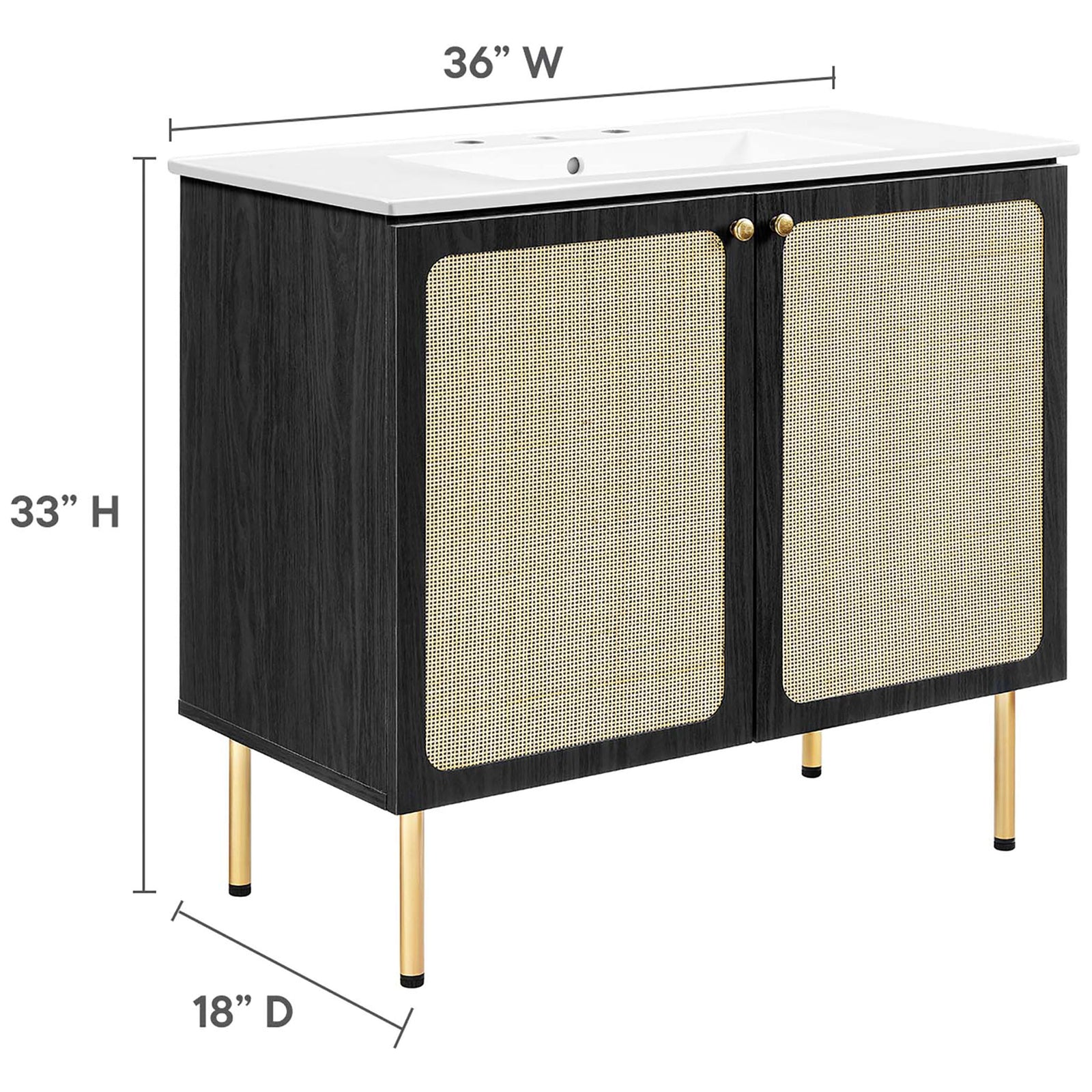 Measurement graphic shows overall width, depth, and height || EEI-6697-BLK-WHI || dimension_studio