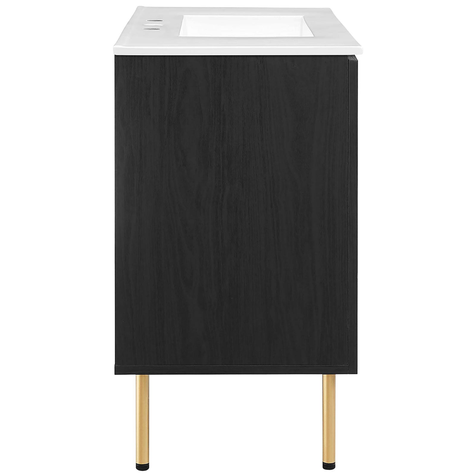 Smooth black wood grain side and slim gold legs for a clean, modern silhouette || EEI-6697-BLK-WHI || side_studio