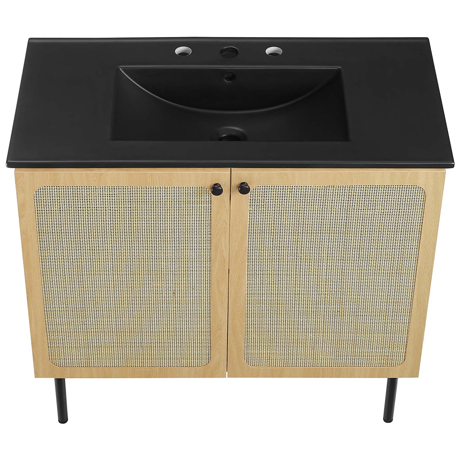 Expansive sink surface offers everyday convenience with integrated basin. || EEI-6698-OAK-BLK || top_angle_studio