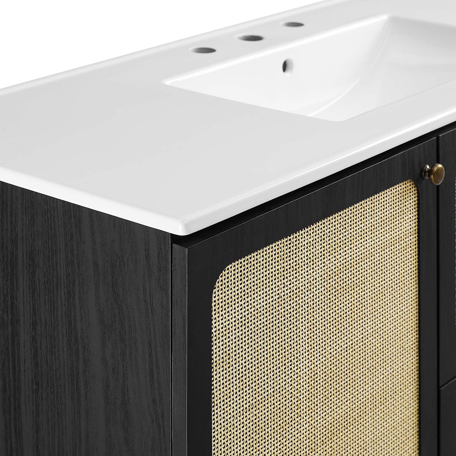 Slightly rounded edges and cane-style door panels create organic texture || EEI-6699-BLK-WHI || detail_studio