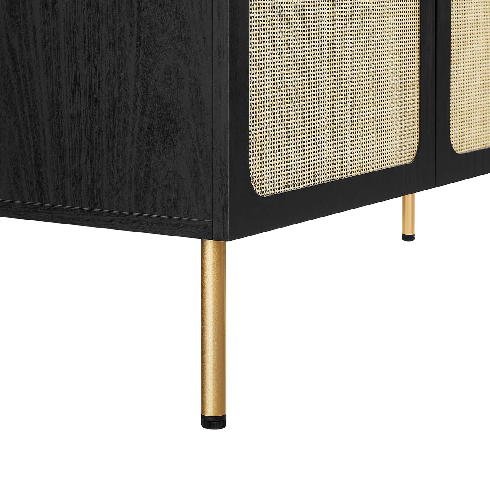 Tapered metal legs in a warm brushed gold finish add mid-century flair || EEI-6699-BLK-WHI || leg_studio