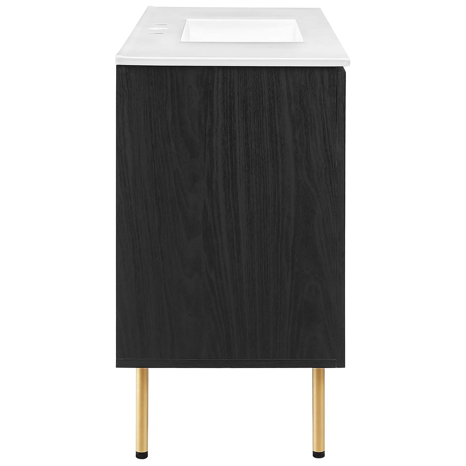 Rich wood grain sides pair with gleaming brass-tone legs for a modern look || EEI-6699-BLK-WHI || side_studio