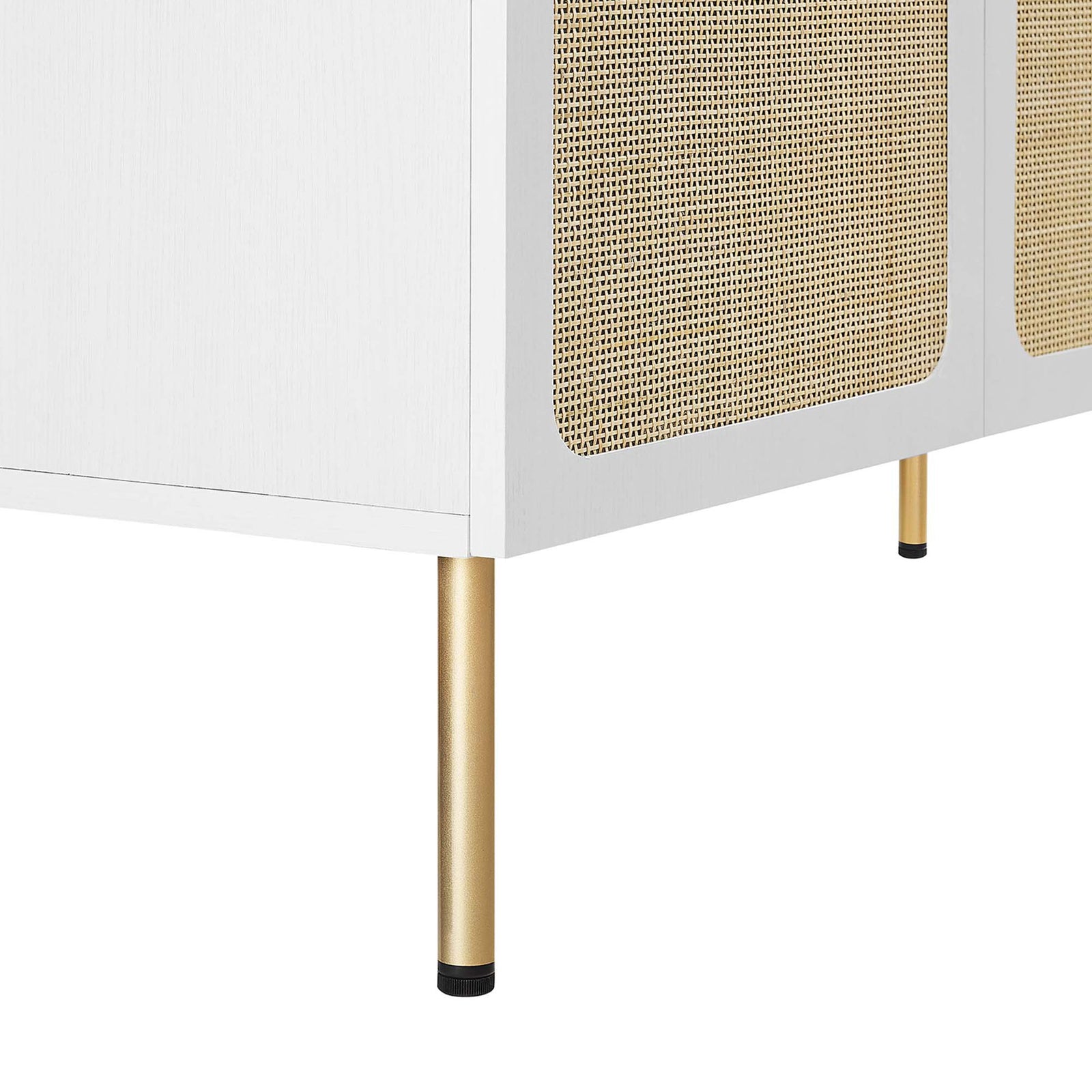 Slim gold-finished legs with adjustable feet add modern lift and stability || EEI-6699-WHI-WHI || leg_studio