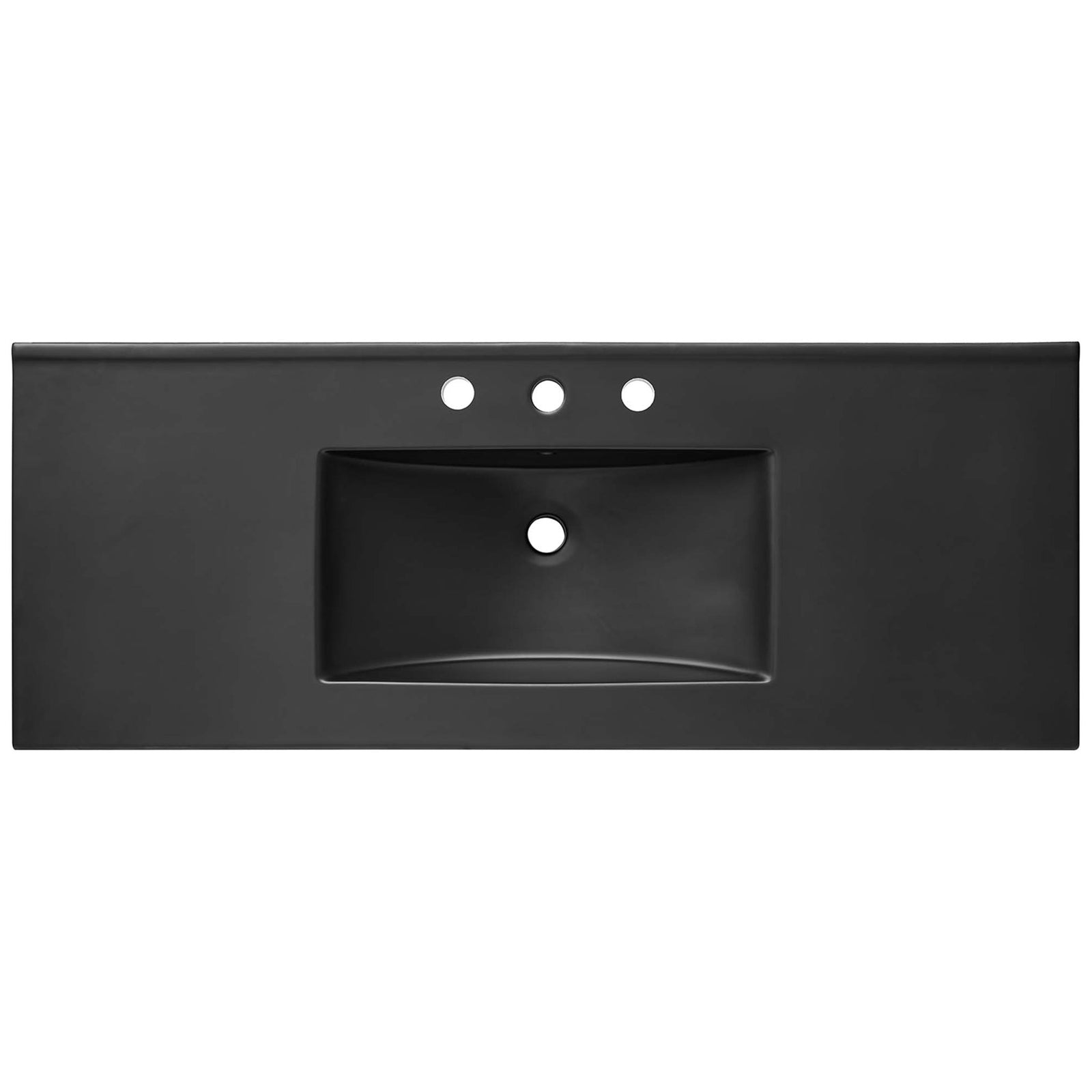 Matte black countertop with integrated basin and predrilled holes for an 8-inch widespread faucet || EEI-6700-OAK-BLK || top_partial_studio