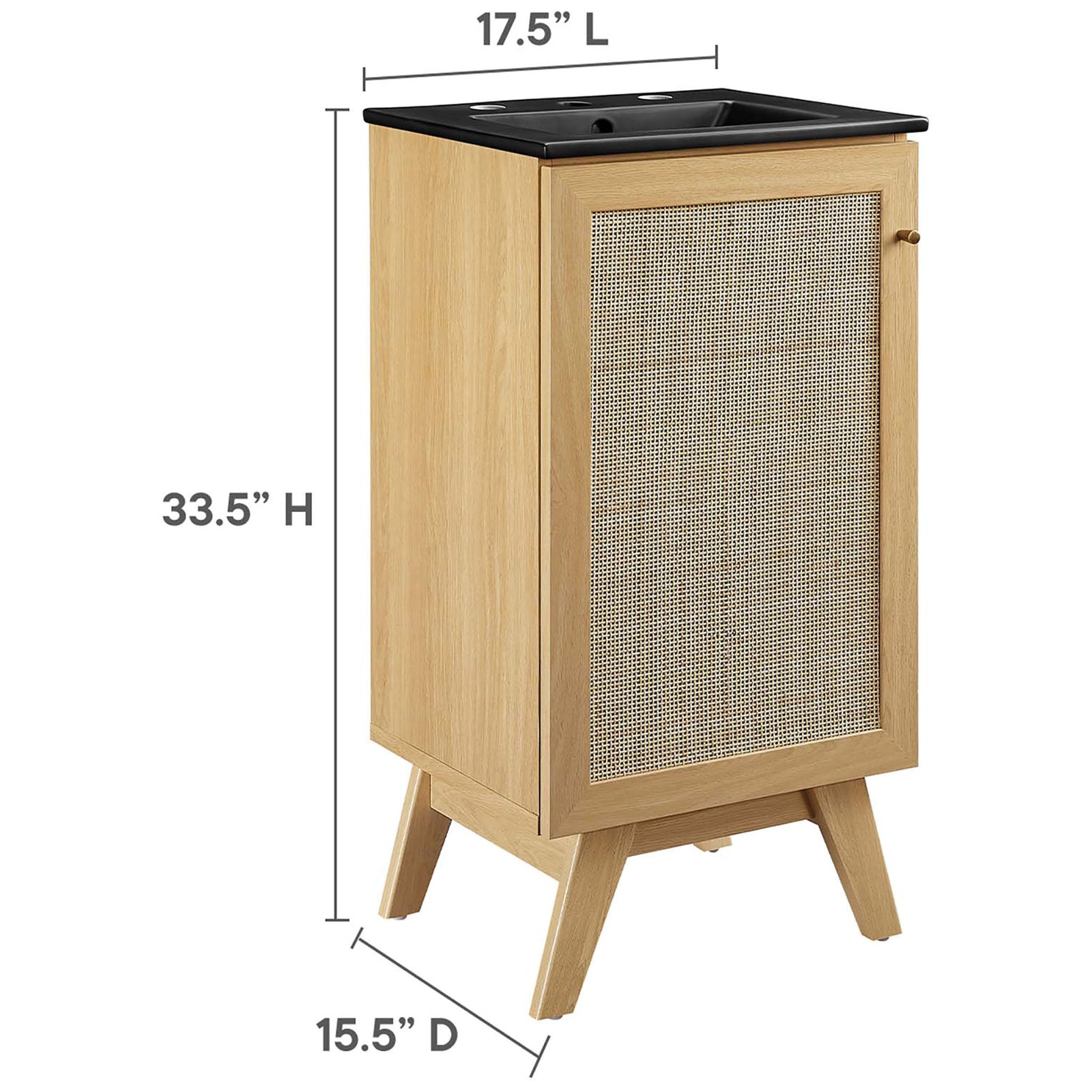 Compact vanity with clearly labeled measurements for easy planning || EEI-6712-OAK-BLK || dimension_studio