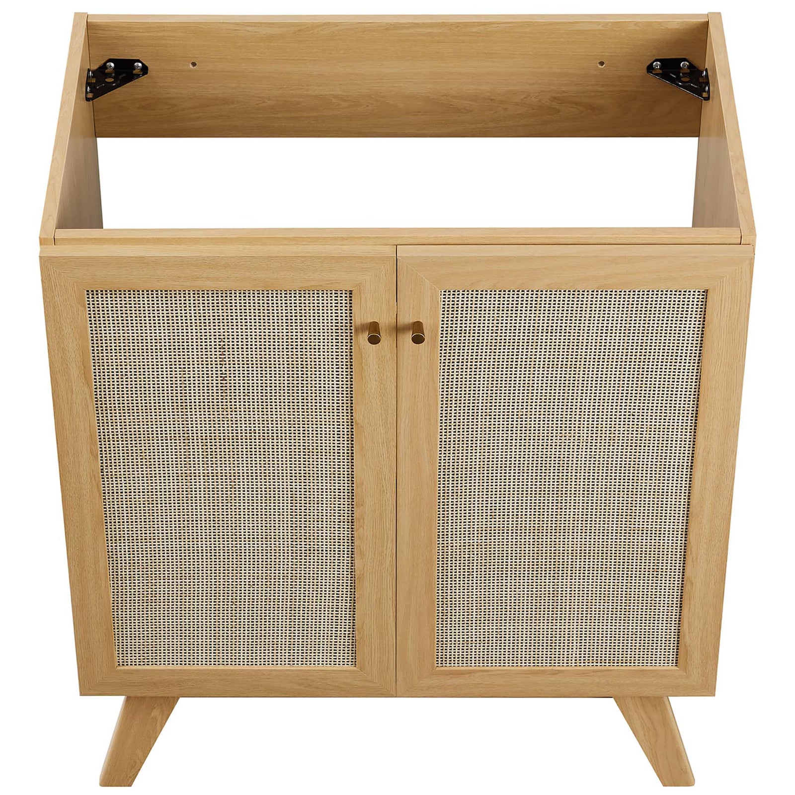 Open cabinet top ready for drop-in sink, with smooth oak veneer frame. || EEI-6715-OAK-WHI || top_partial_studio