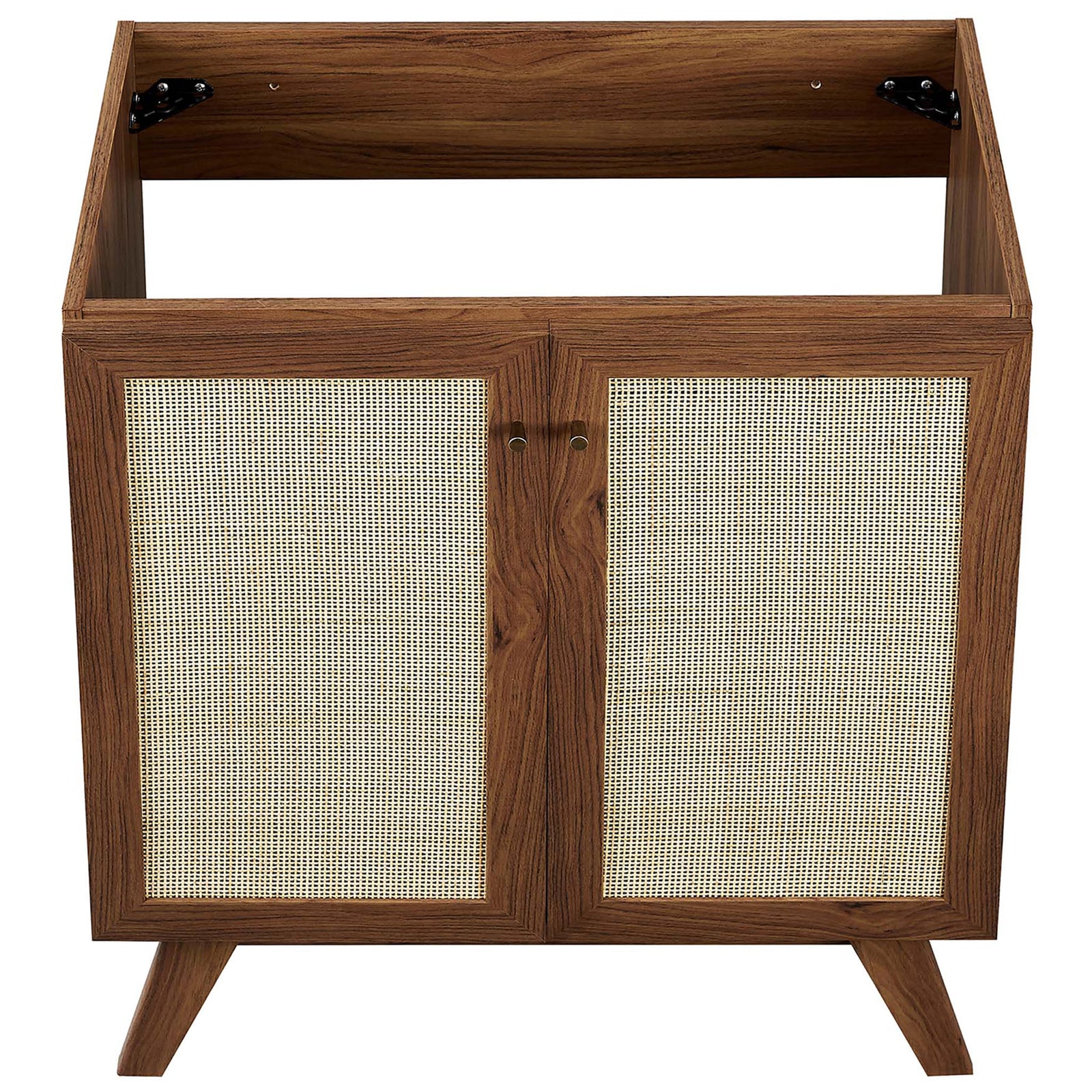 Open cabinet frame ready for plumbing and shelf installation || EEI-6715-WAL-WHI || top_partial_studio