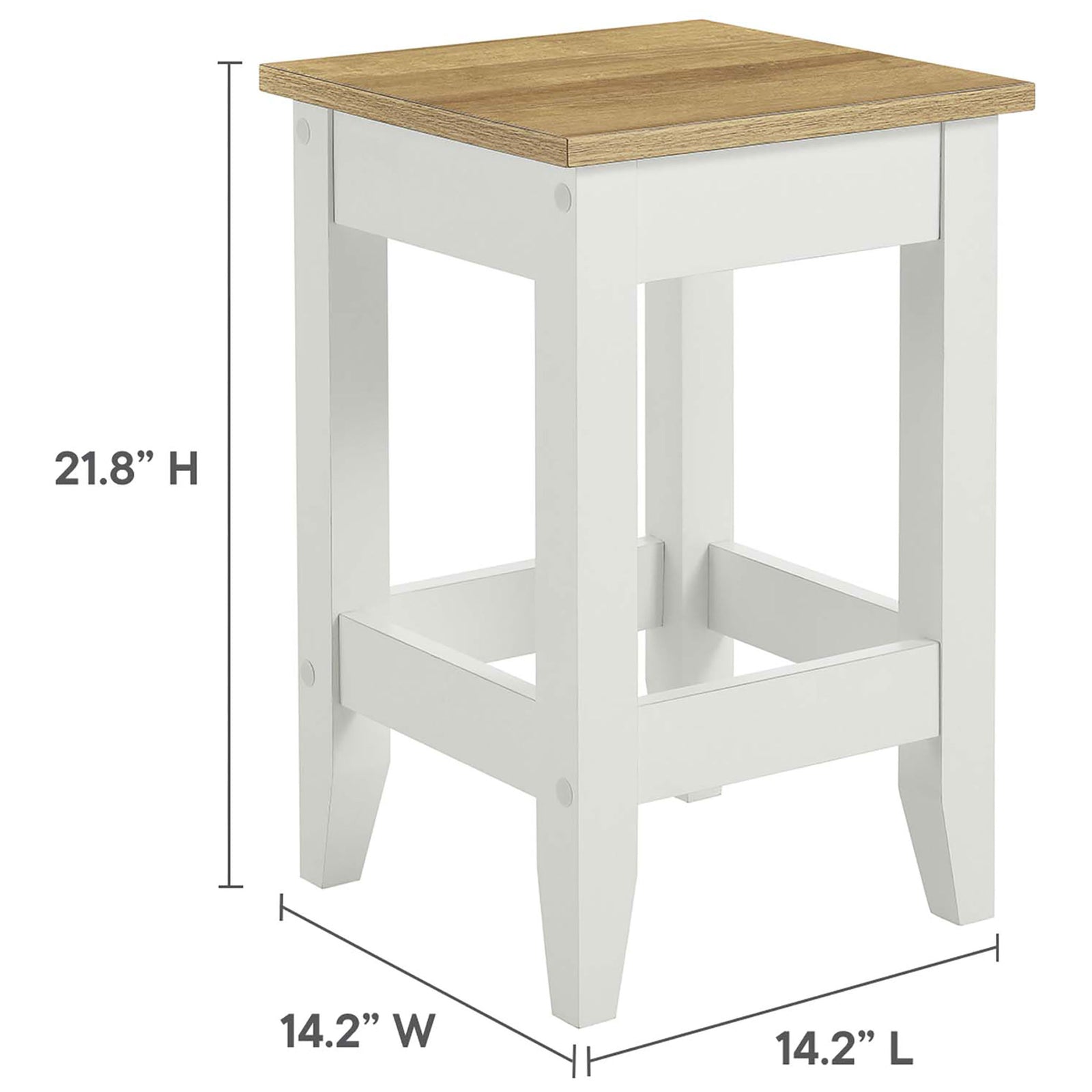 Space-saving counter stool sized at 14.2 inches square and 21.8 inches high || EEI-6729-OAK-WHI || dimension_studio