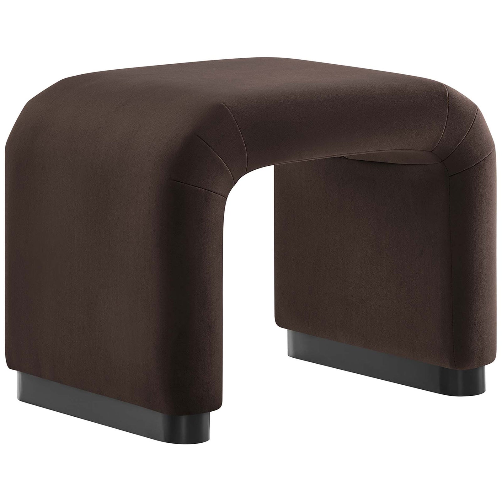 Sculpted velvet waterfall stool in rich chocolate brown with plush cushioning and sleek black base || EEI-6733-BLK-CHB || front_angle_studio