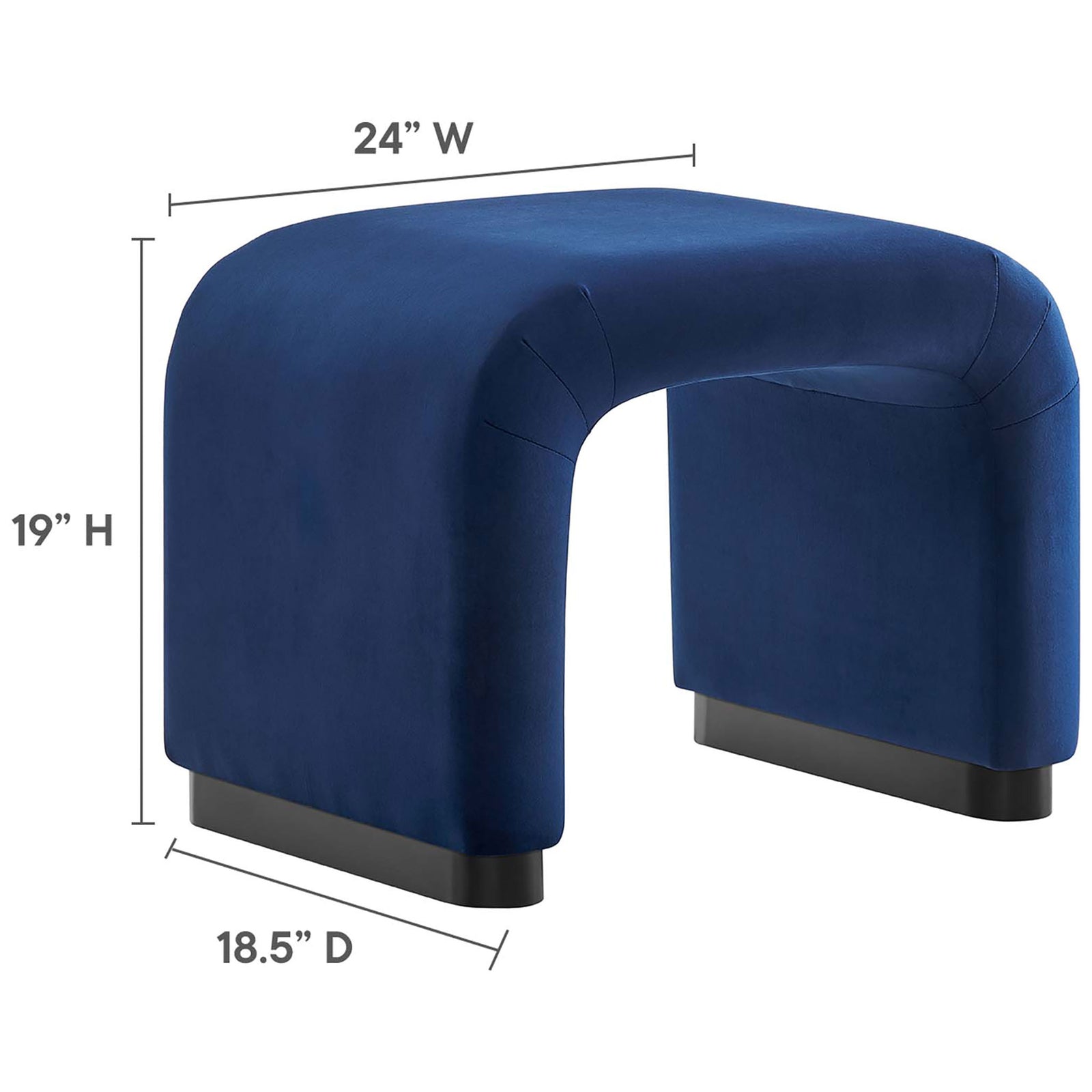 Compact stool with generous arch, sized 24 W x 18.5 D x 19 H inches || EEI-6733-BLK-MID || dimension_studio