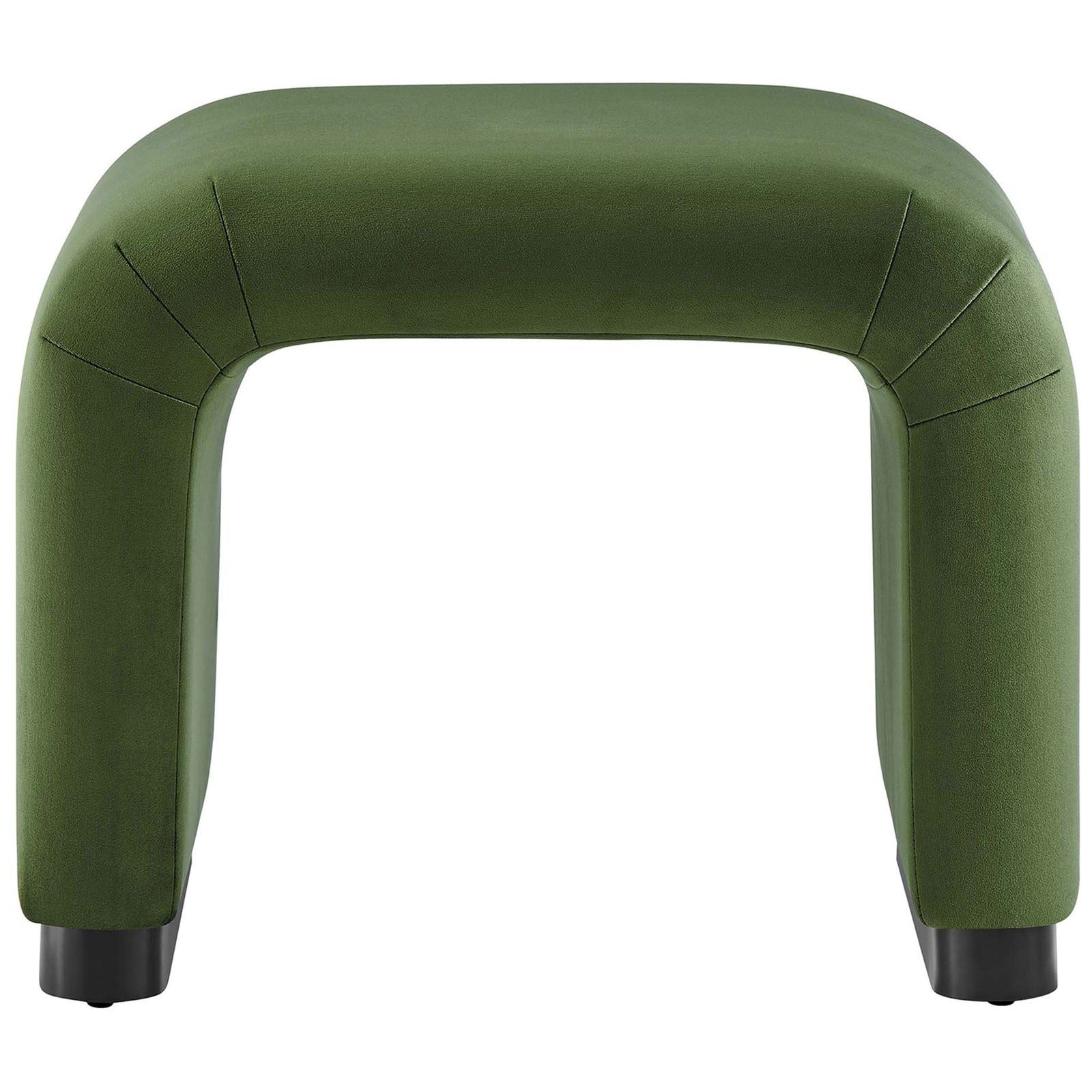 Moss green performance velvet waterfall stool with dense foam and a black base || EEI-6733-BLK-MOS || front_studio