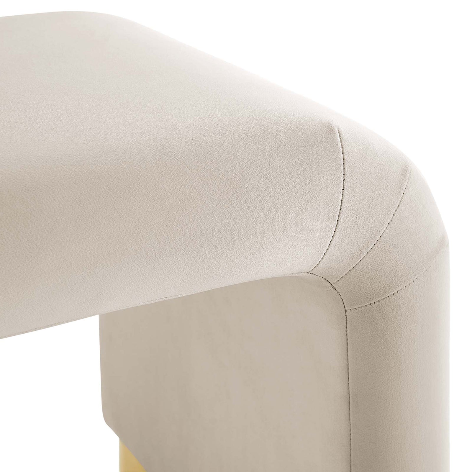 Tailored stitching and velvety texture highlight the stool's graceful waterfall contour || EEI-6733-BRA-ALM || detail_studio