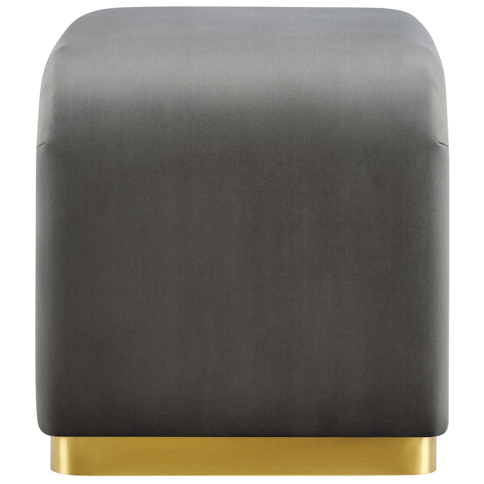Curved backless stool shows smooth velvet finish and solid metal base in warm brass || EEI-6733-BRA-STG || side_studio