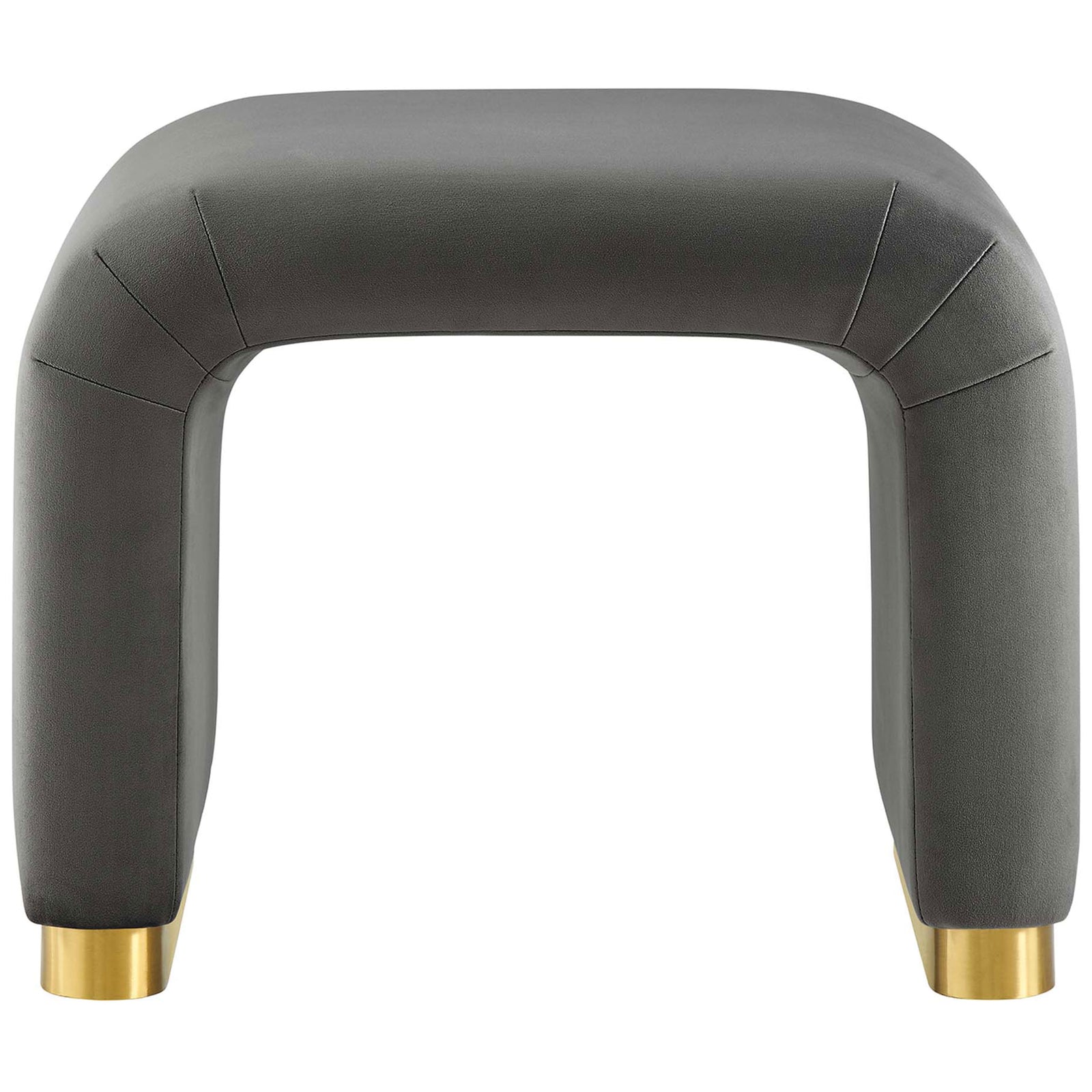 Waterfall stool in stain-resistant storm gray velvet with brass base and dense foam comfort || EEI-6733-BRA-STG || front_studio