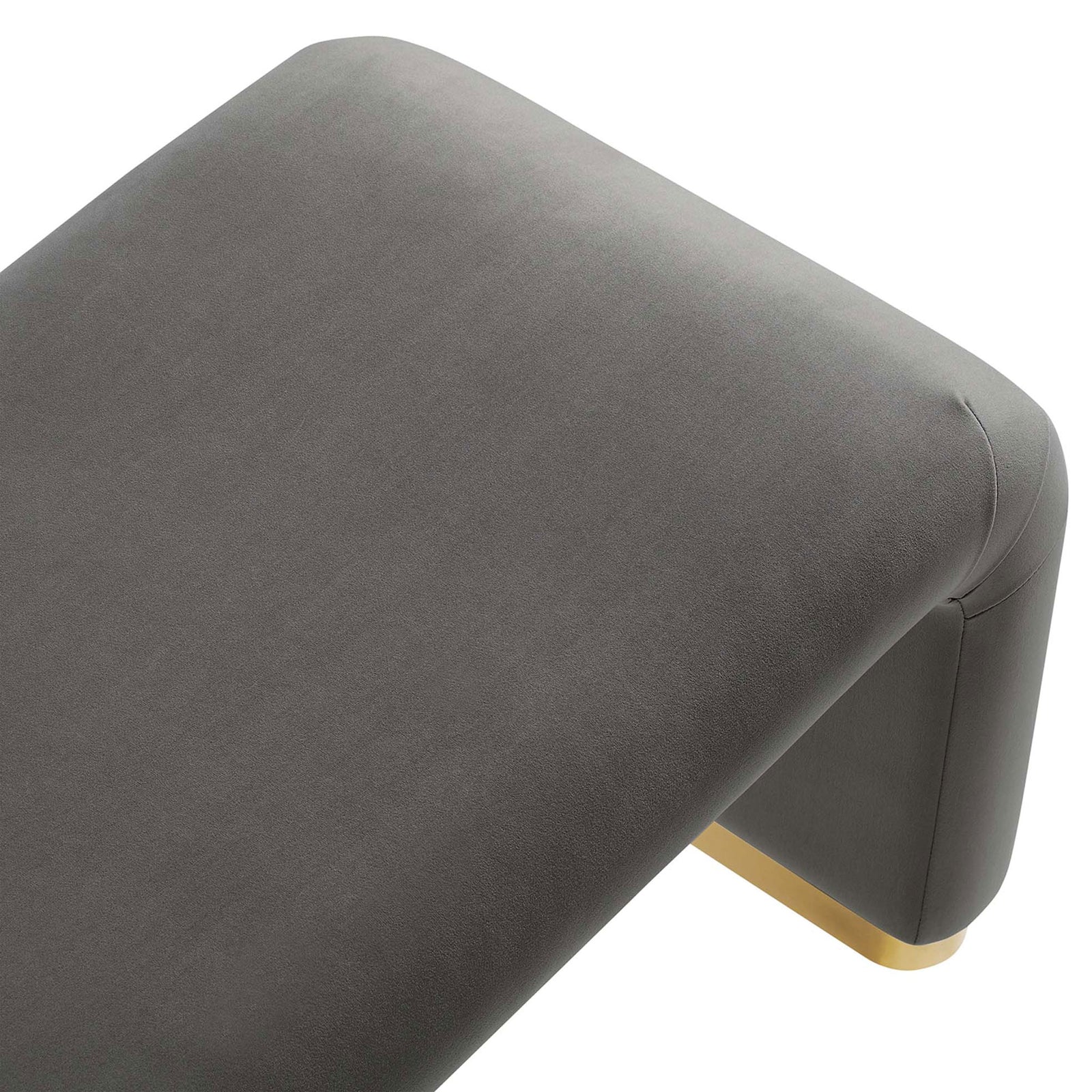 Close-up of stain-resistant performance velvet with tailored stitching and smooth waterfall curve || EEI-6734-BRA-STG || detail_studio
