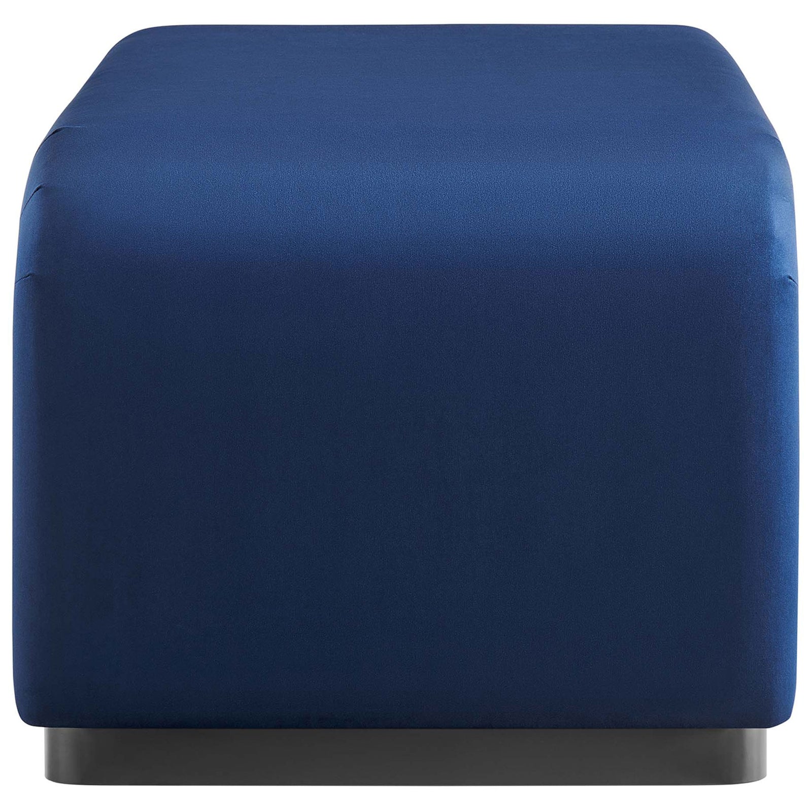 Sleek velvet ottoman end view highlighting the thick cushioned top and waterfall sides || EEI-6735-BLK-MID || side_studio
