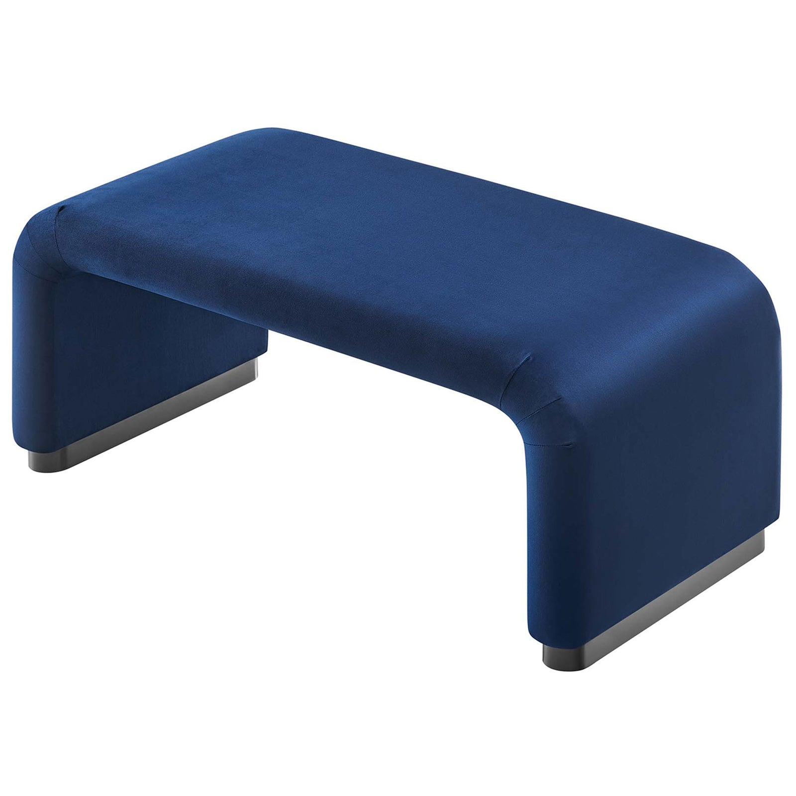 Angled overhead view of the rectangular velvet ottoman showing its smooth tabletop surface || EEI-6735-BLK-MID || top_angle_studio