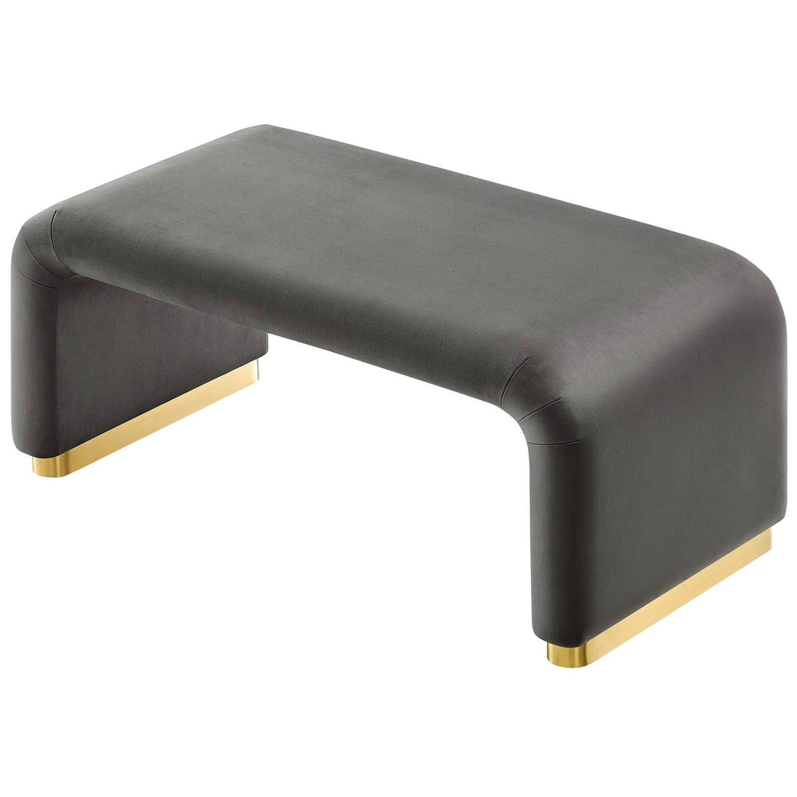 Wide cushioned top of the gray waterfall ottoman offers a versatile surface for trays, decor, or casual seating || EEI-6735-BRA-STG || top_angle_studio