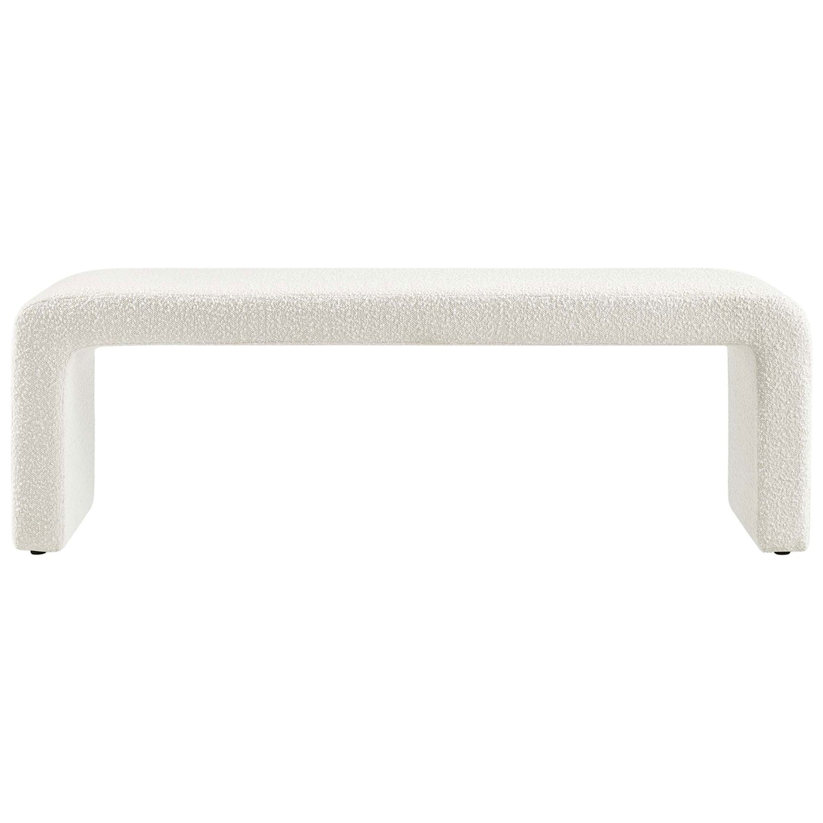 Long ivory upholstered bench with seamless arch legs and dense foam comfort || EEI-6736-IVO || front_studio