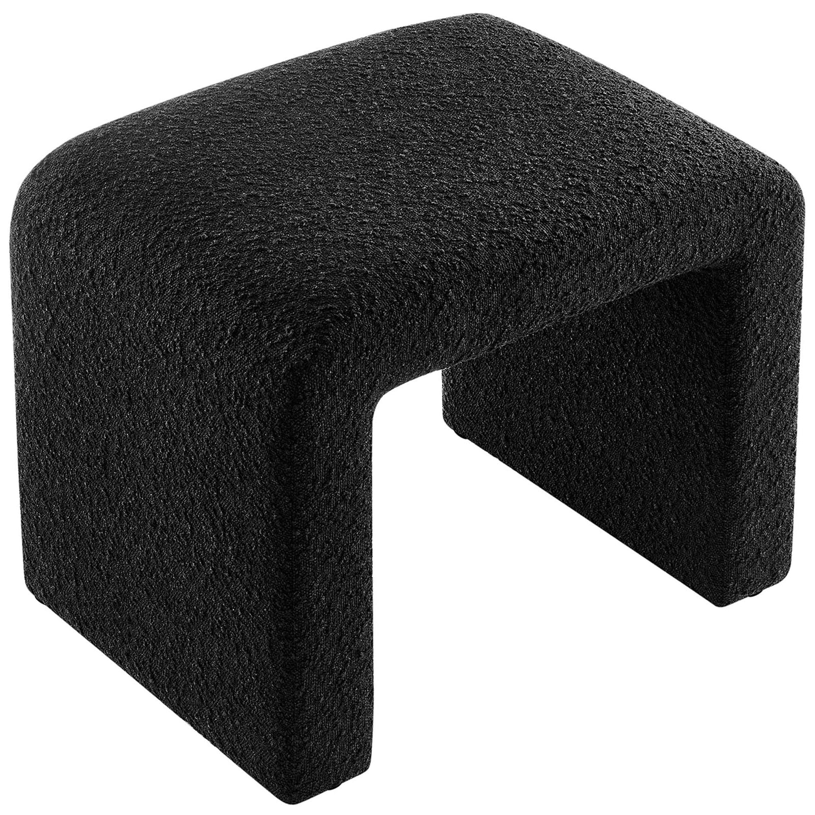 Generous top surface with soft curves and nubby black boucle adds depth and dimension || EEI-6737-BLK || top_angle_studio