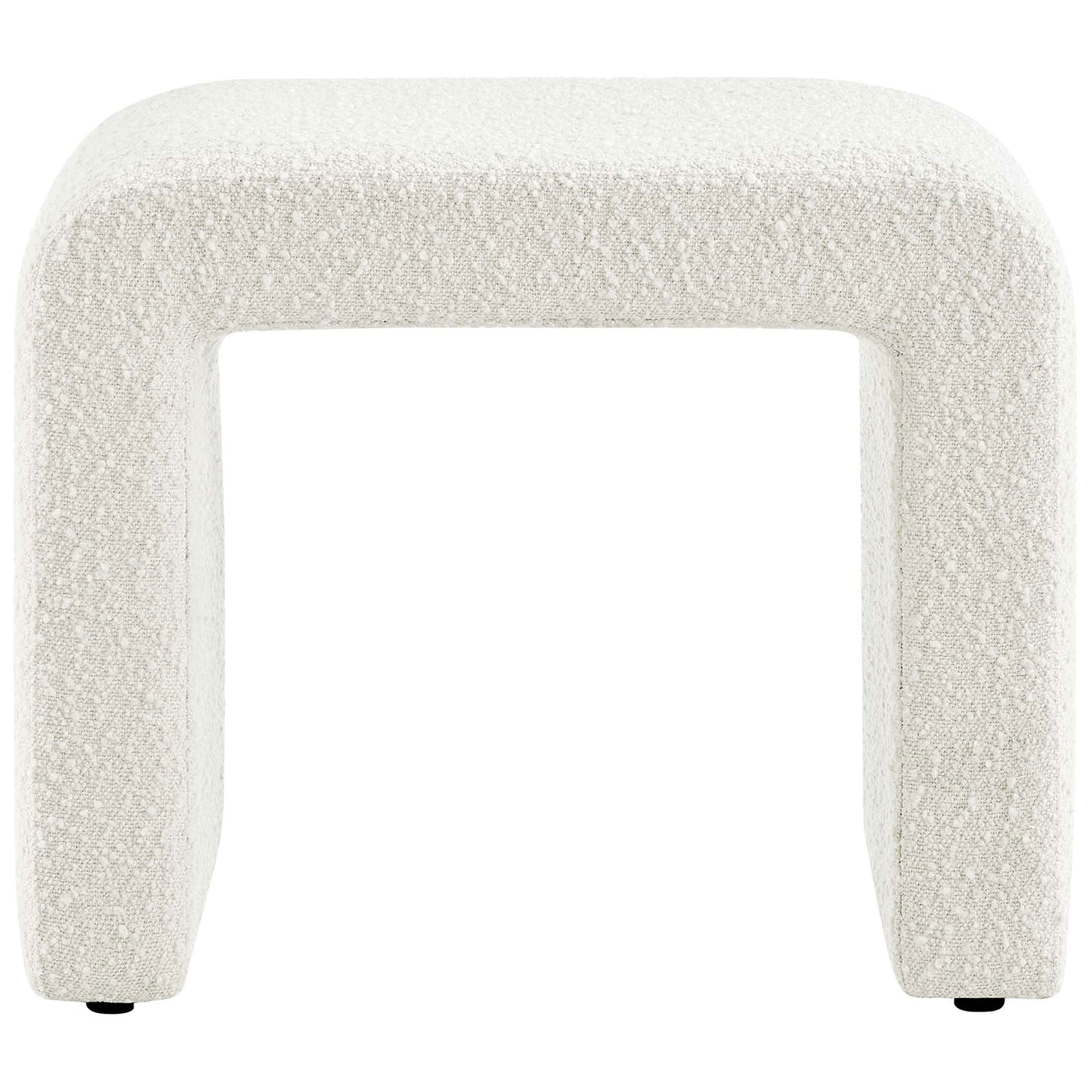 Ivory boucle waterfall stool with softly rounded edges and sculptural U-shaped silhouette || EEI-6737-IVO || front_studio