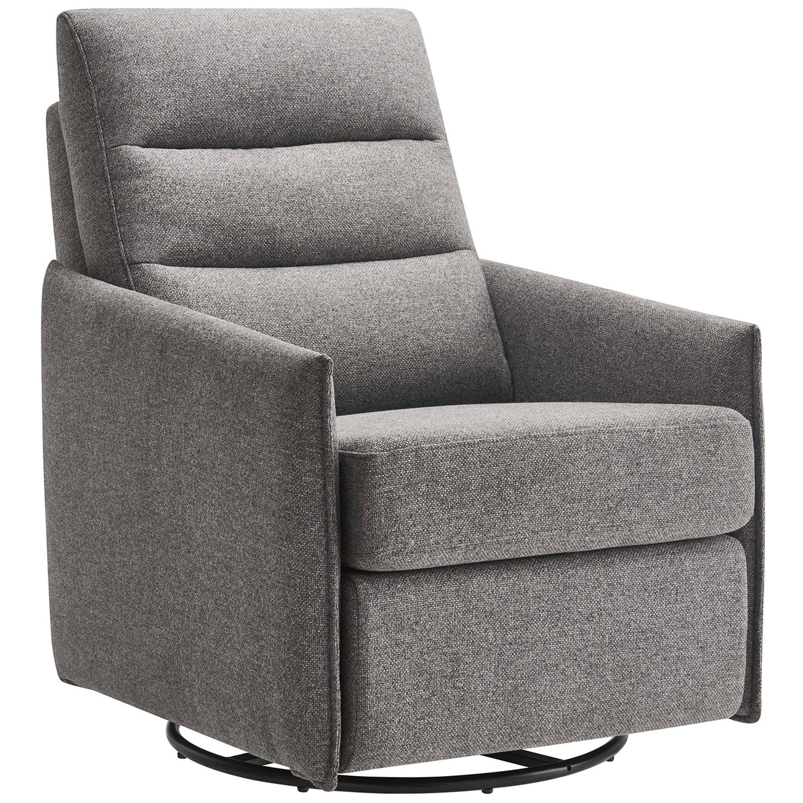 Sleek light gray fabric lounge chair with dual-layer channel-tufted back and tailored, slim-profile arms || EEI-6738-GRY || front_angle_studio