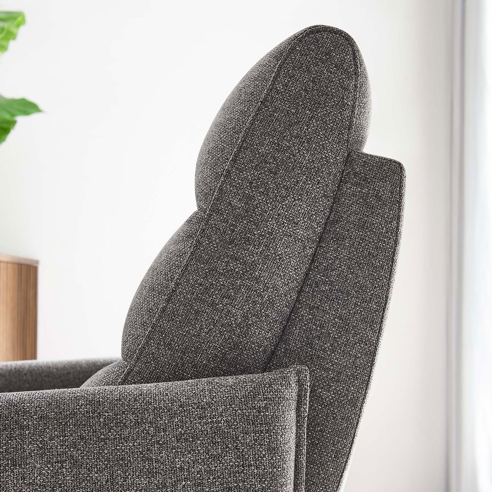 Plush channel-tufted backrest cradles you with ergonomic support in soft, textured fabric || EEI-6738-GRY || detail_room