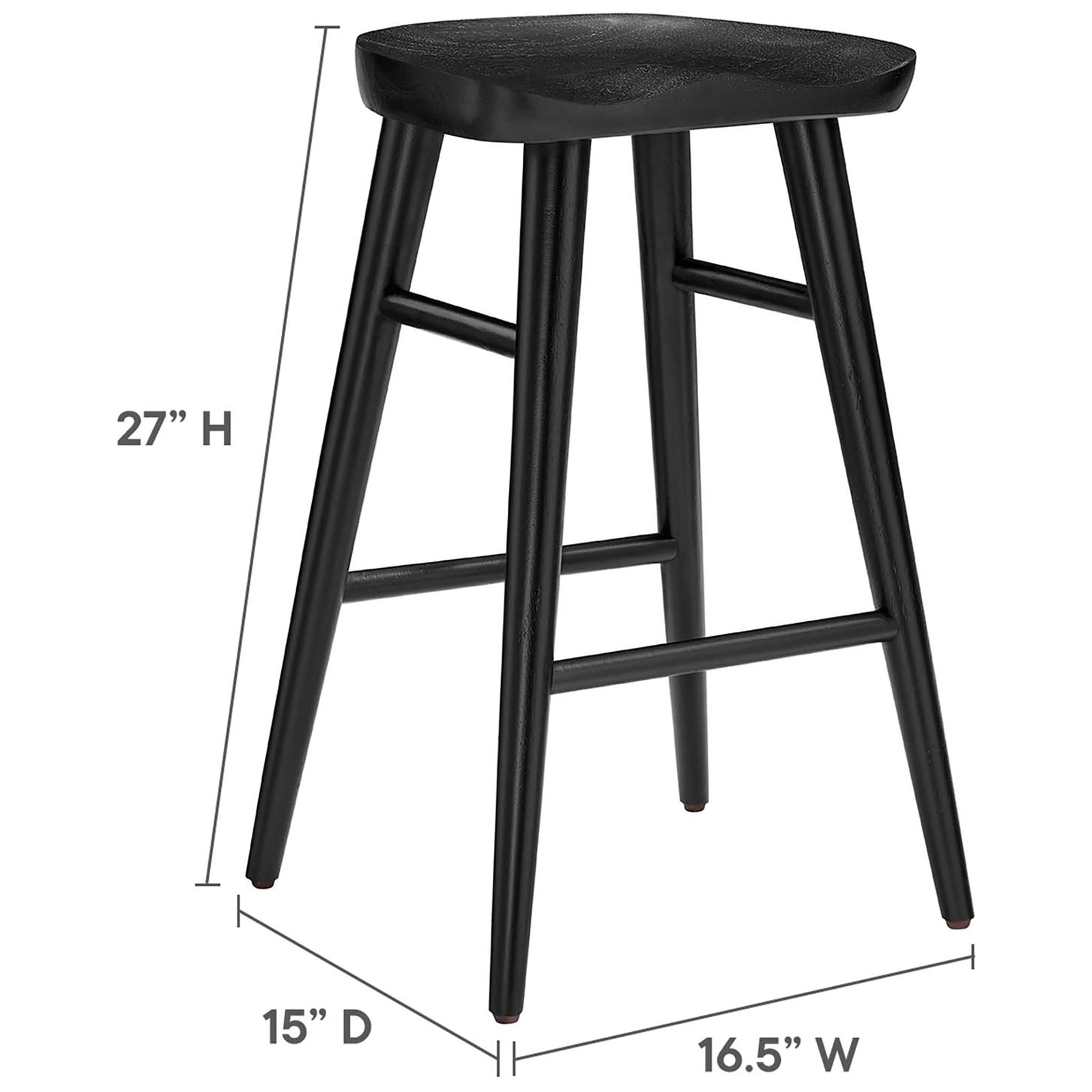 Dimensions for the counter-height stool: compact 15 by 16.5 inches with a 27-inch height. || EEI-6739-BLK || dimension_studio