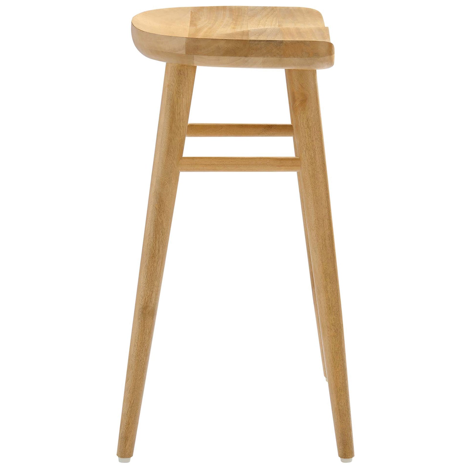 Curved seat and tapered legs with integrated footrest on this counter-height stool || EEI-6739-OAK || side_studio