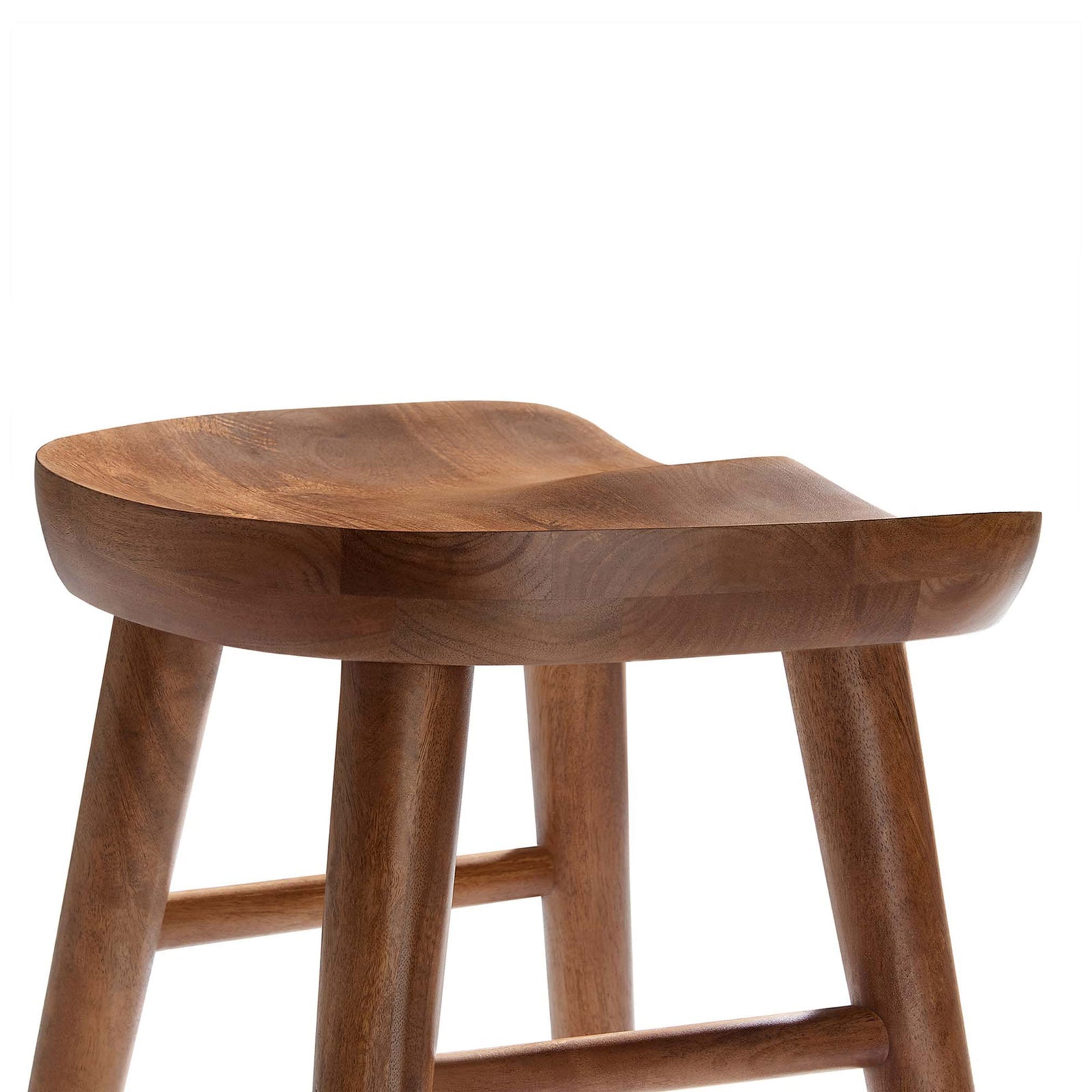 Contoured saddle seat with rich walnut grain and a smooth, rounded finish || EEI-6739-WAL || detail_studio
