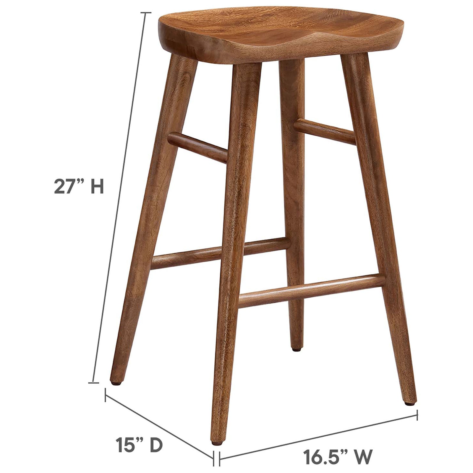 Dimensions for the counter stool with 27 inch height and compact 15 by 16.5 inch footprint || EEI-6739-WAL || dimension_studio