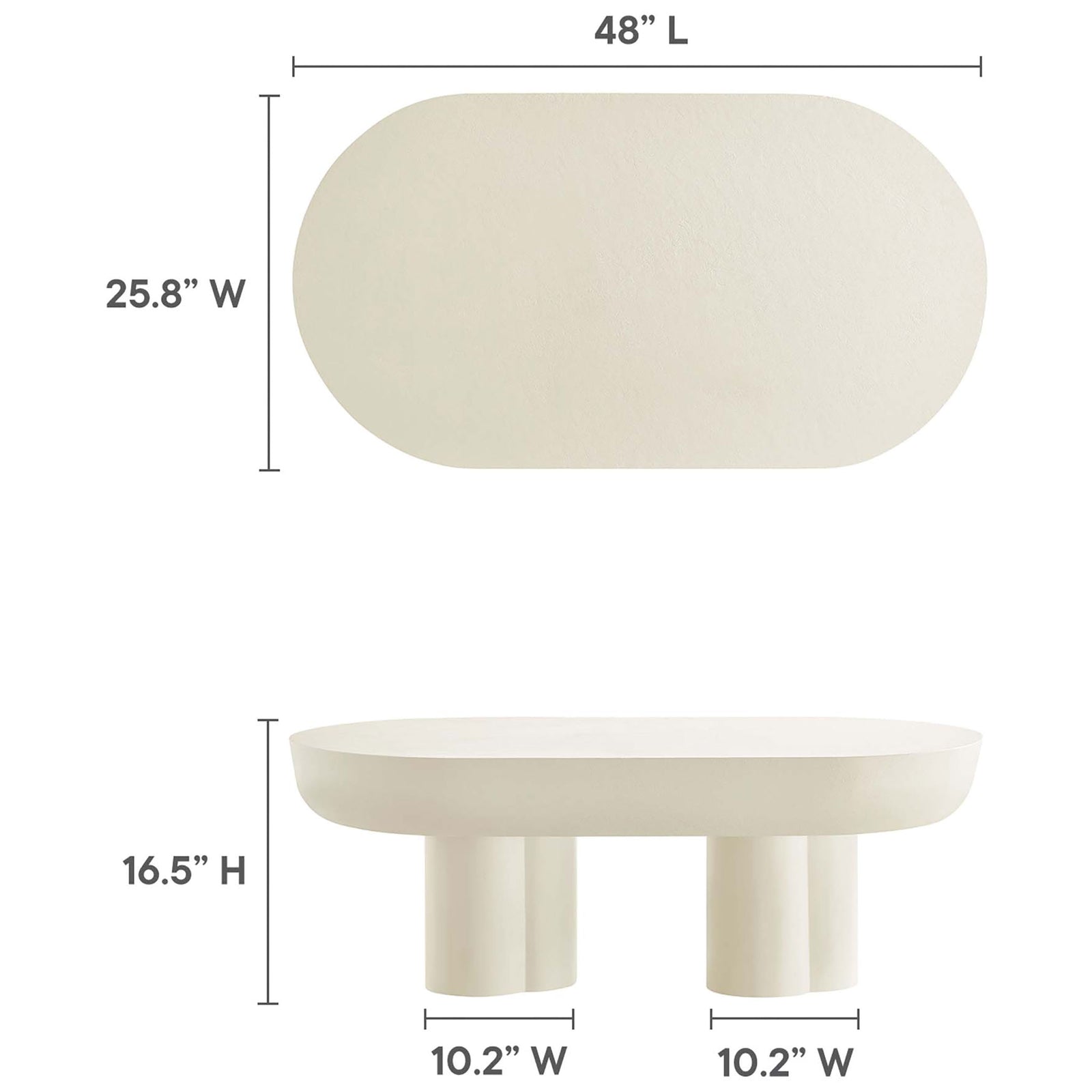 Low-profile coffee table with a 48 inch oval top and 16.5 inch height for modern living rooms || EEI-6763-WHI || dimension_studio