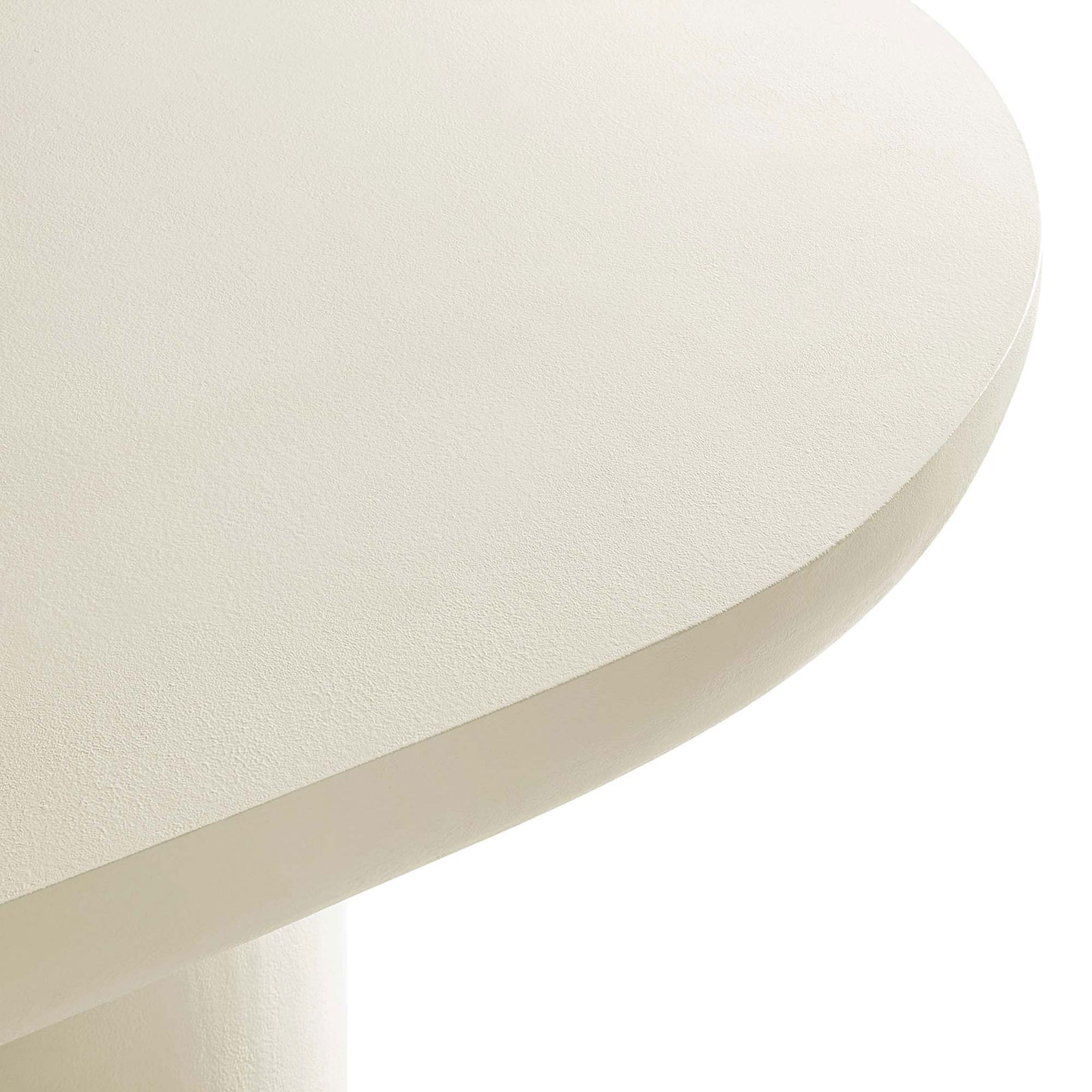 Textured white concrete look tabletop with softly rounded edges || EEI-6764-WHI || detail_studio