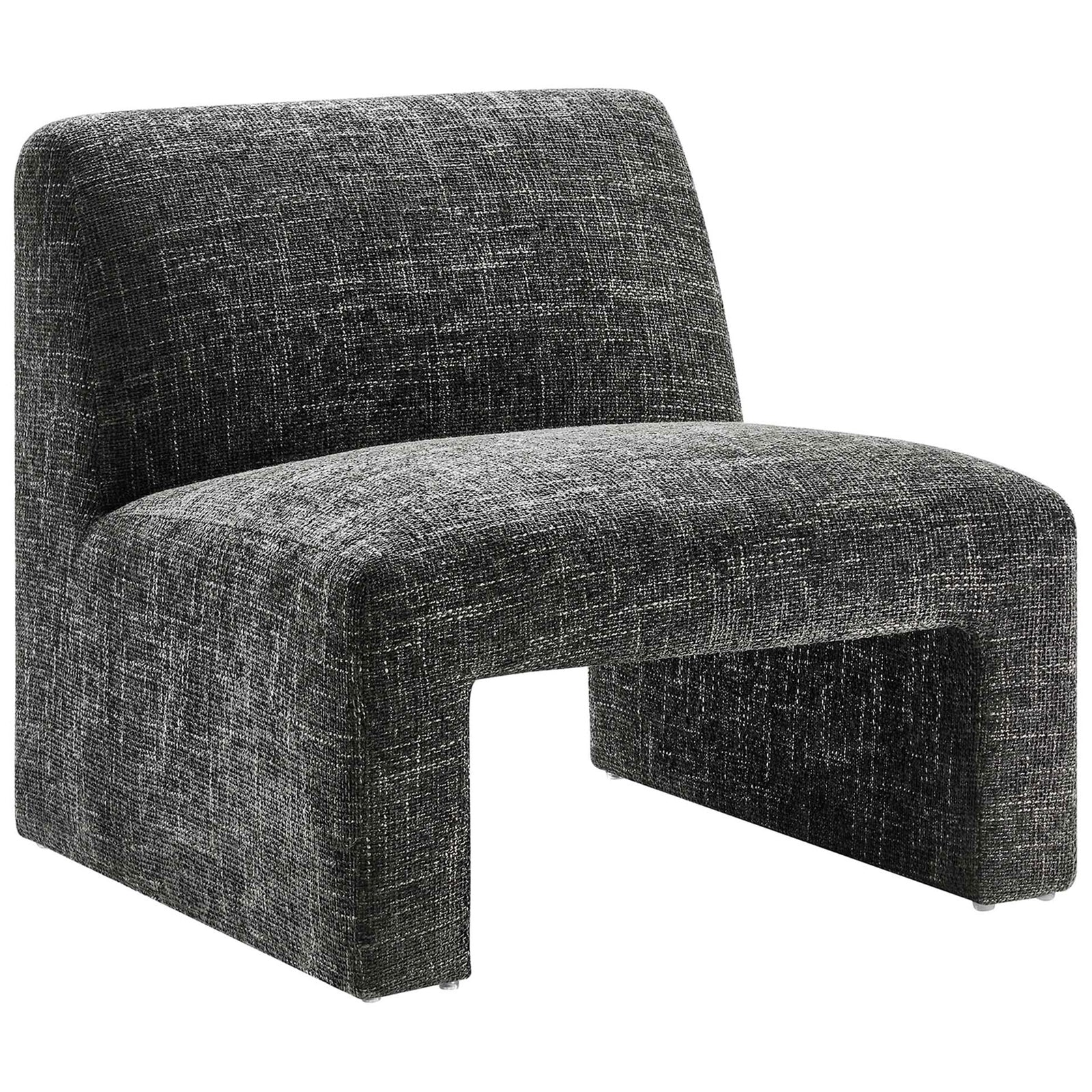 Sleek armless lounge chair in textured carbon chenille with soft curves and wide seat || EEI-6765-CAR || front_angle_studio