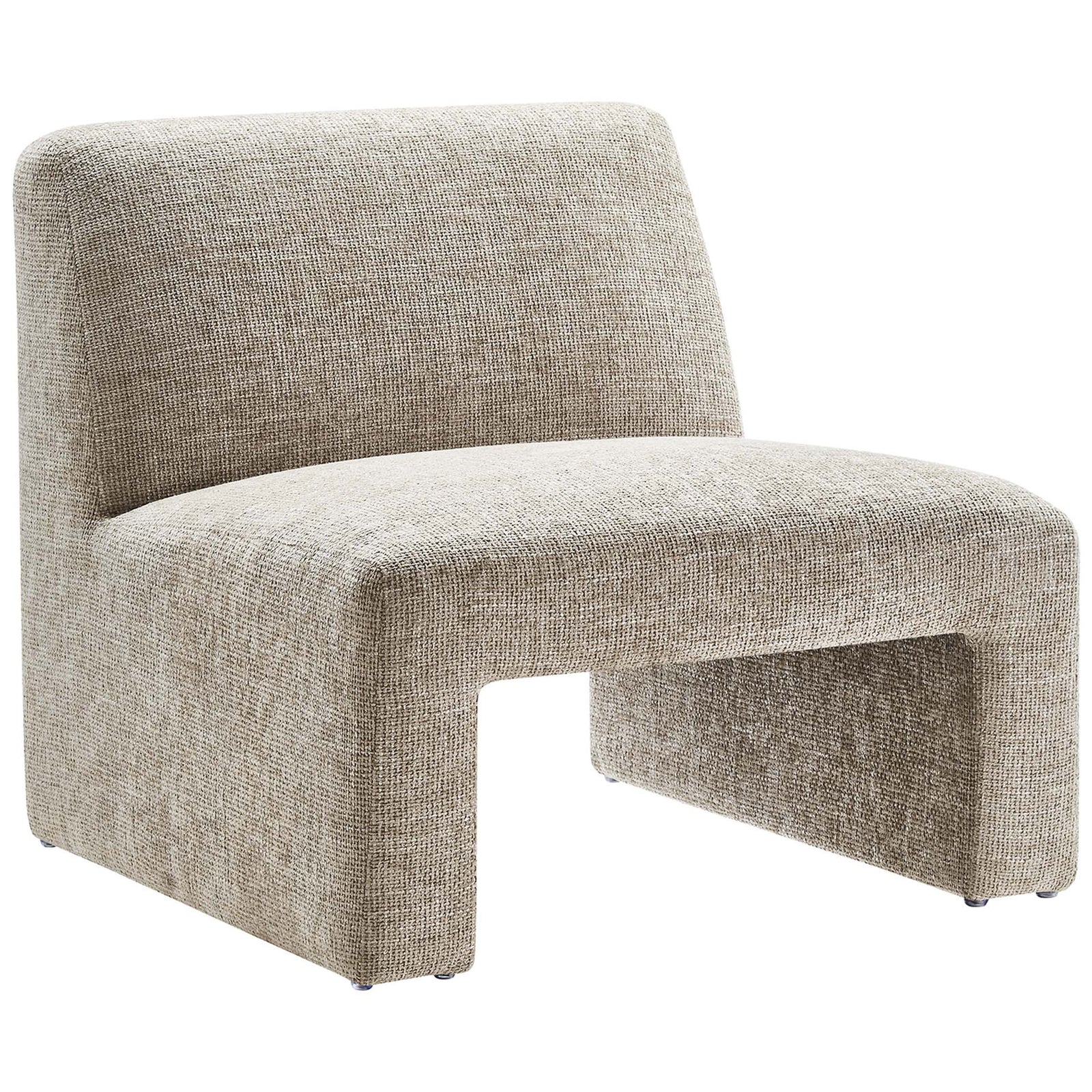 Armless khaki chenille lounge chair with soft curves and a wide, plush seat || EEI-6765-KHA || front_angle_studio