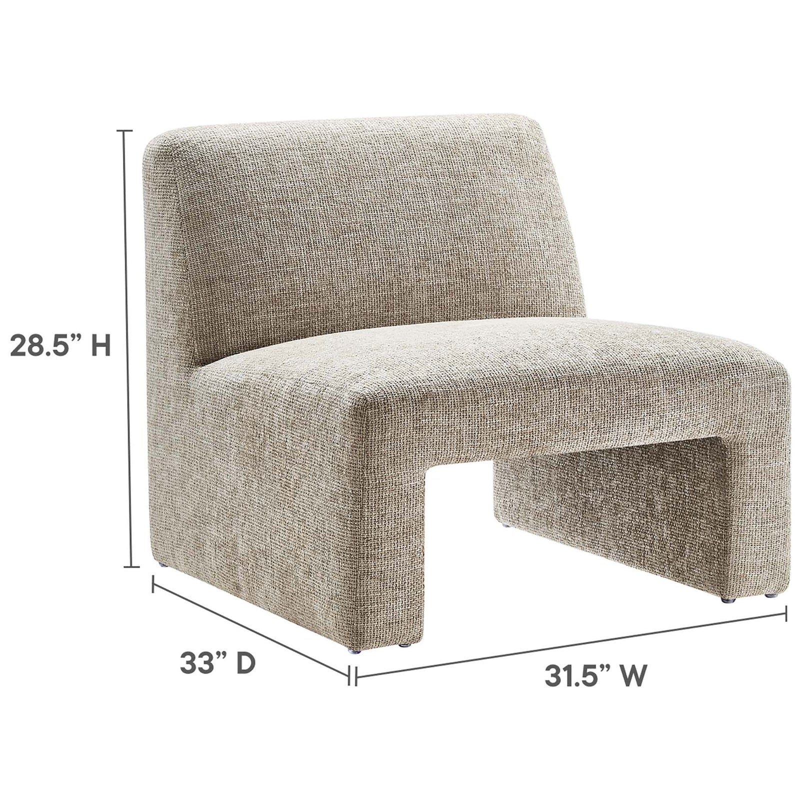 Generously scaled lounge chair: 33 in D x 31.5 in W x 28.5 in H || EEI-6765-KHA || dimension_studio