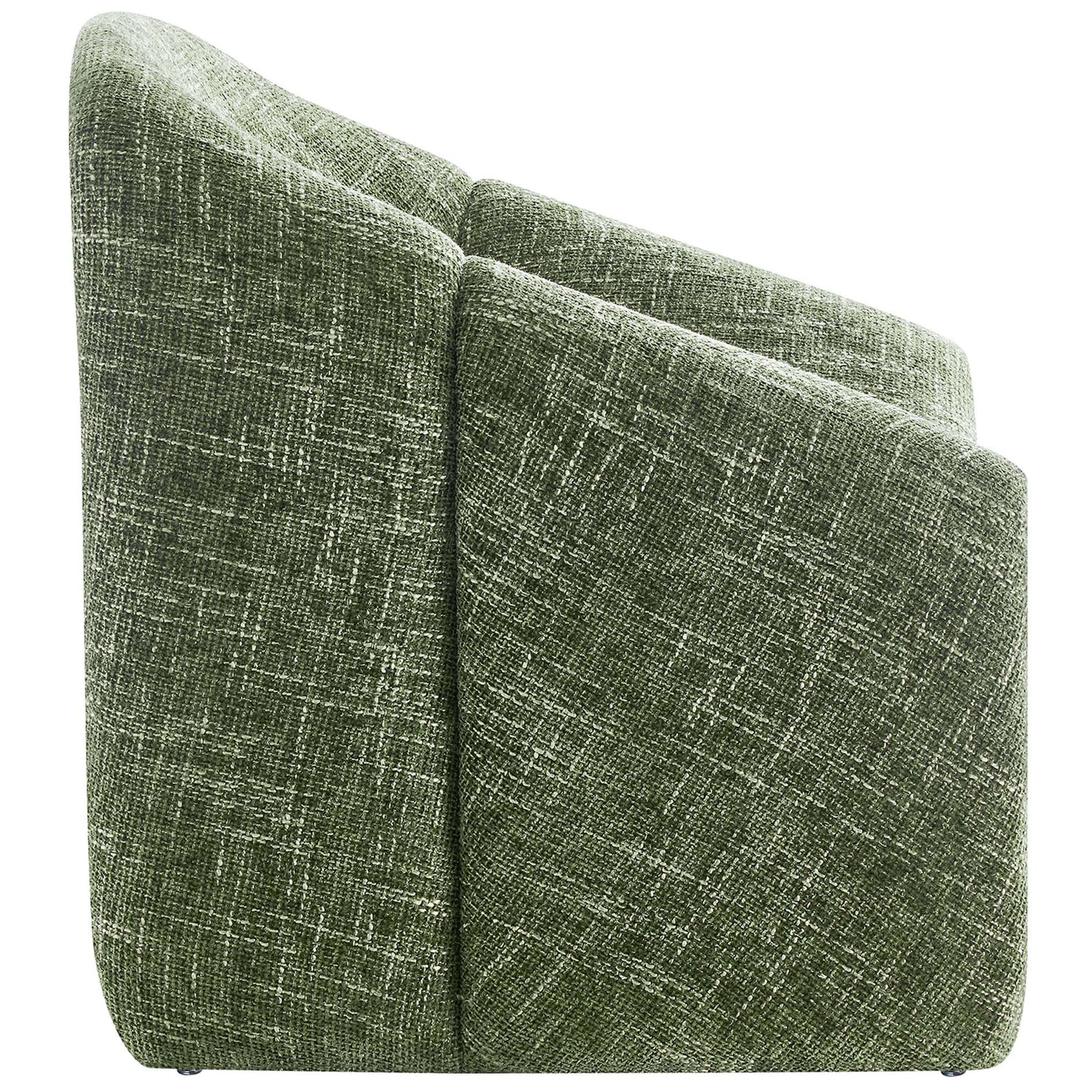 Low-profile curved lounge silhouette with plush chenille texture and waterfall sides || EEI-6767-BAS || side_studio