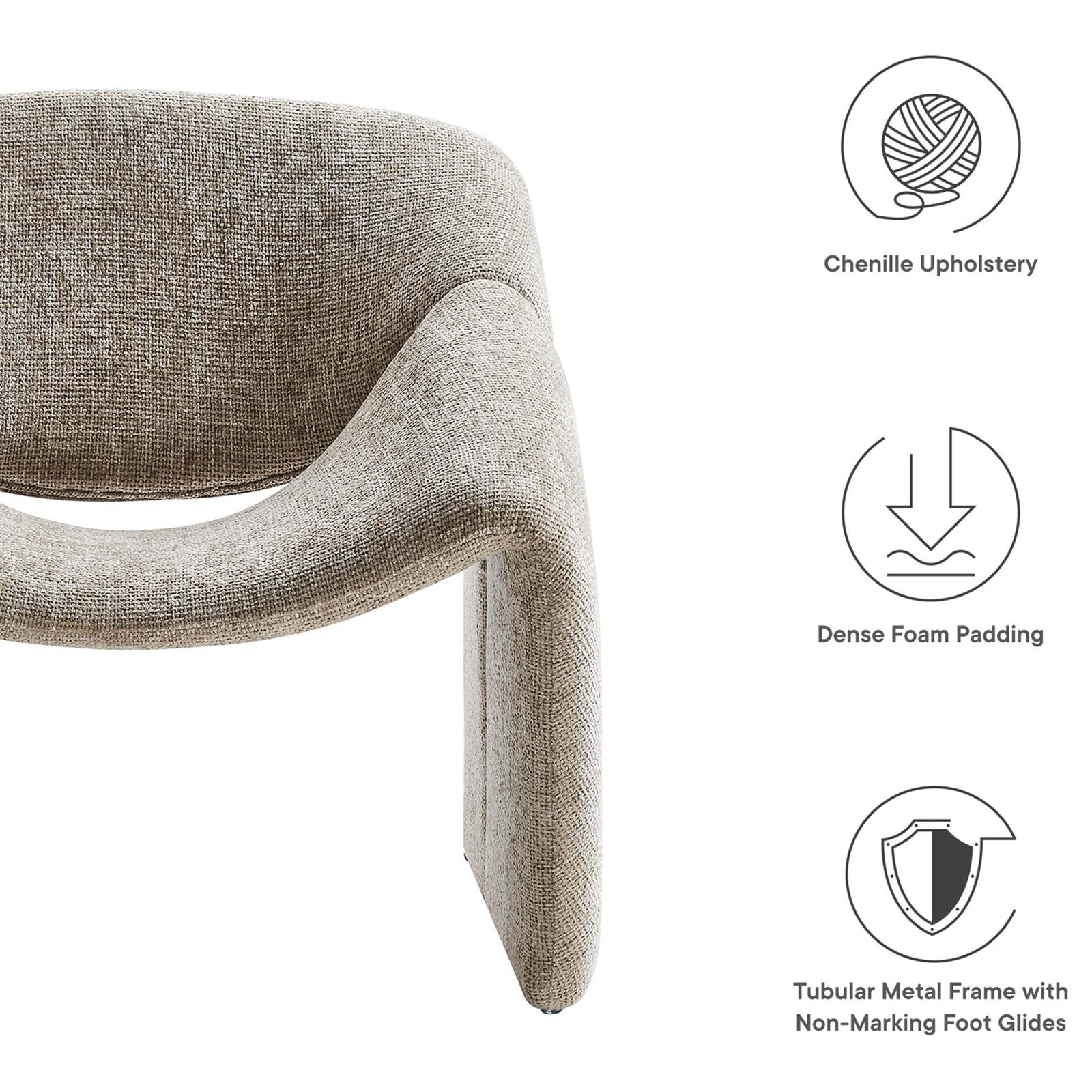 Soft chenille upholstery with dense foam comfort and floor-friendly non-marking glides. || EEI-6767-KHA || callout_studio