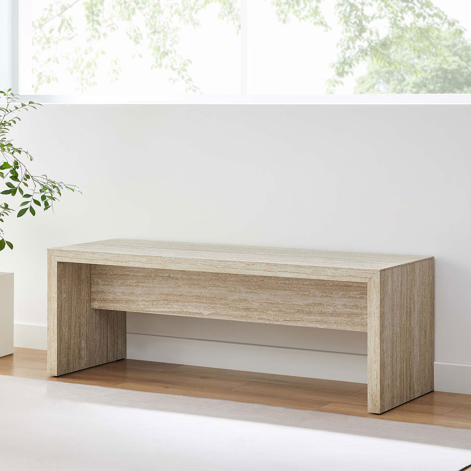 Versatile bench complements modern decor with warm stone tones and clean lines || EEI-6774-TRA || front_angle_room