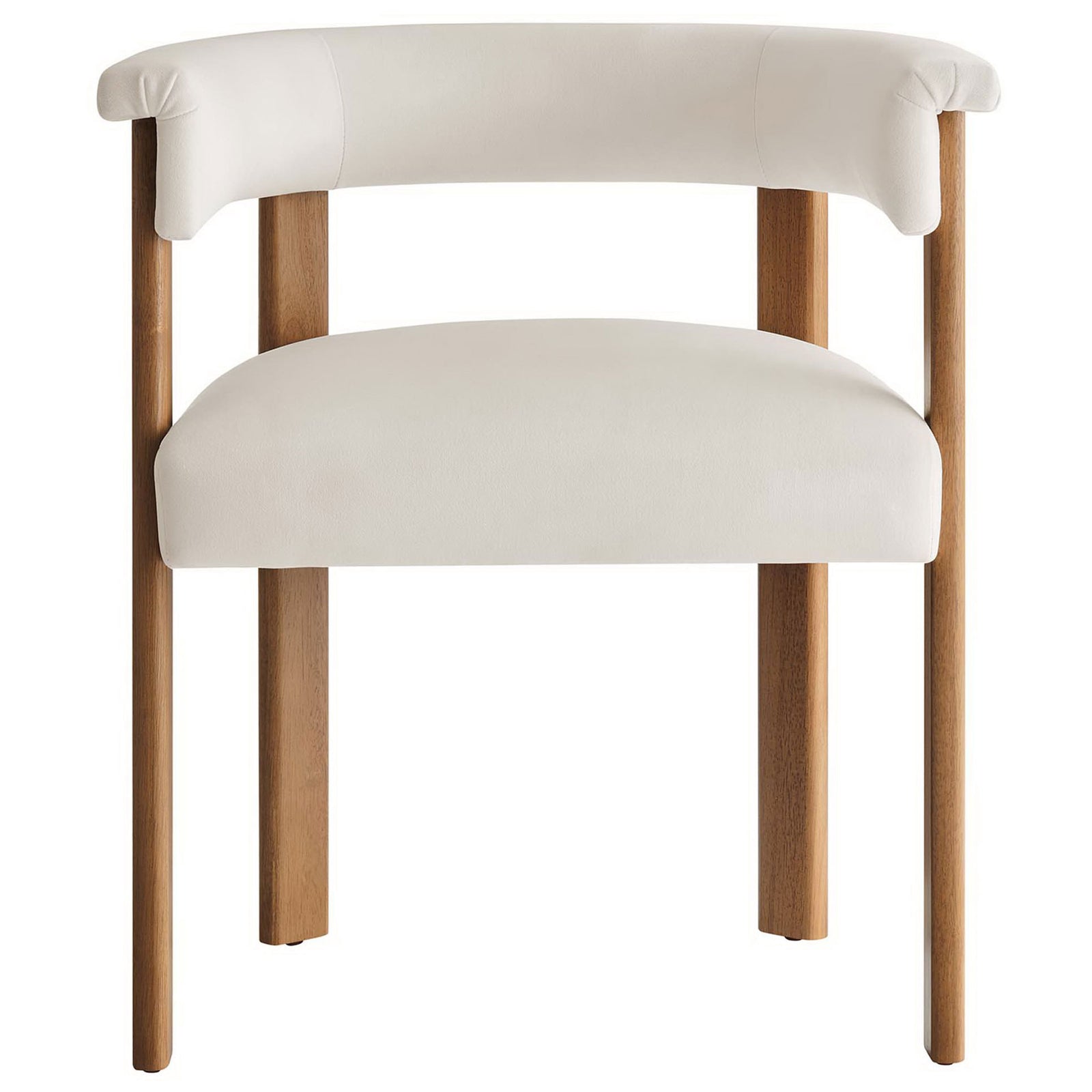Alabaster barrel dining chair pairs soft performance velvet with slim deep brown wood legs. || EEI-6775-ALA-DBR || front_partial_studio